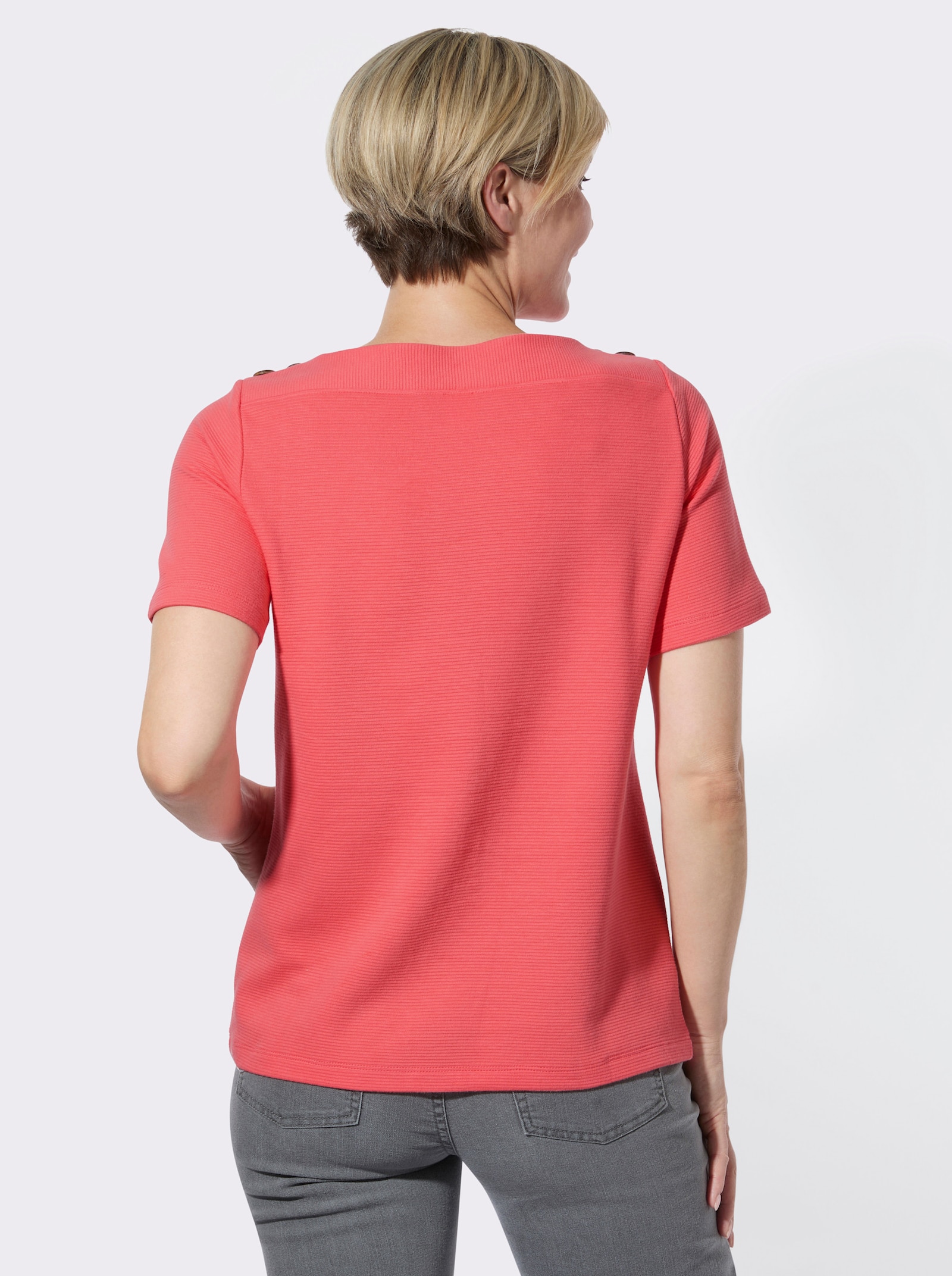 Kurzarmshirt mit Struktur-Jacquard - koralle