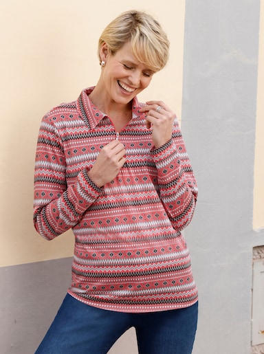 Langarmshirt mit Polokragen - grapefruit-ecru-bedruckt