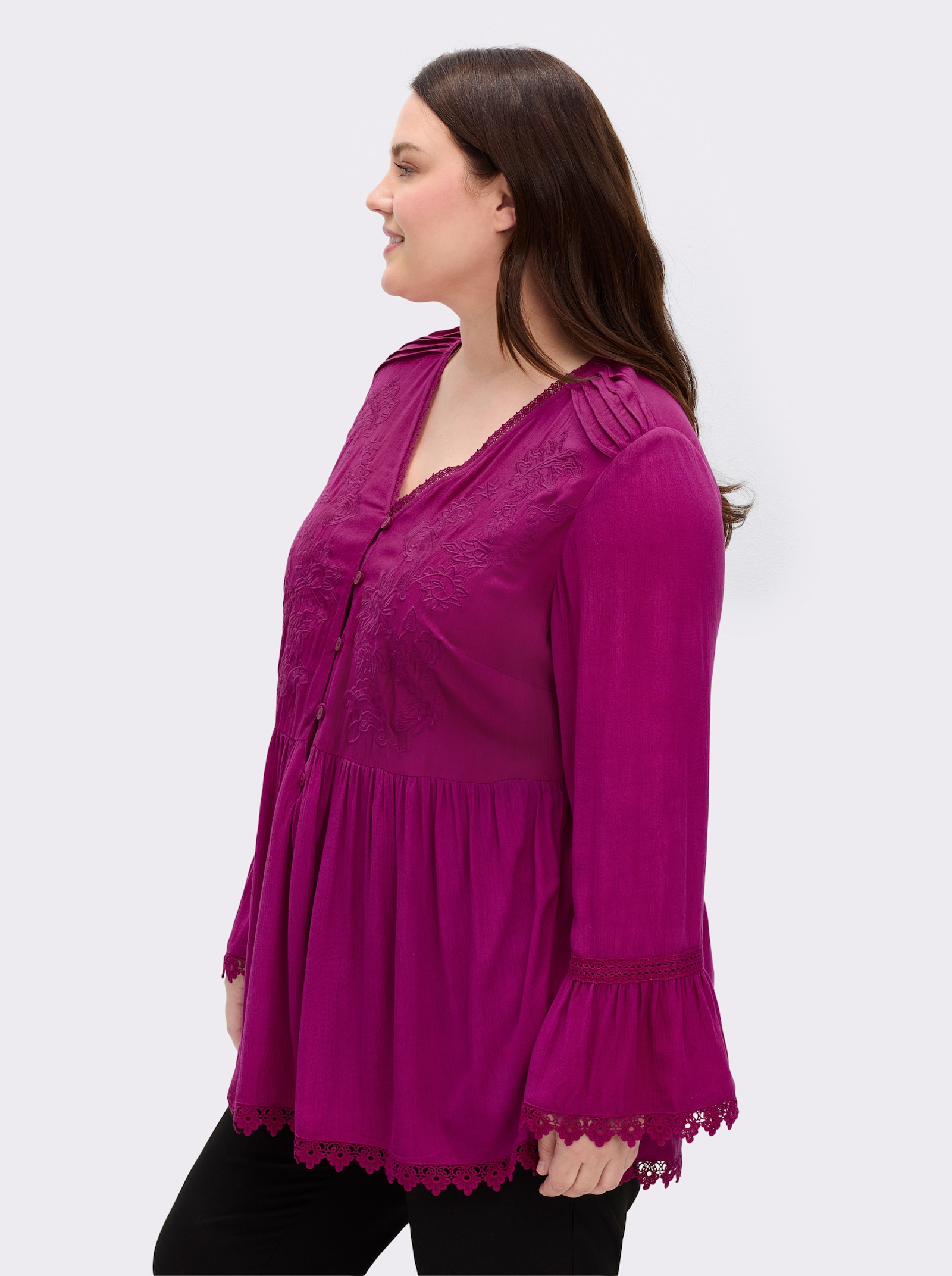 sheego by Joe Browns Tunika mit Stickereien und Spitze - magenta