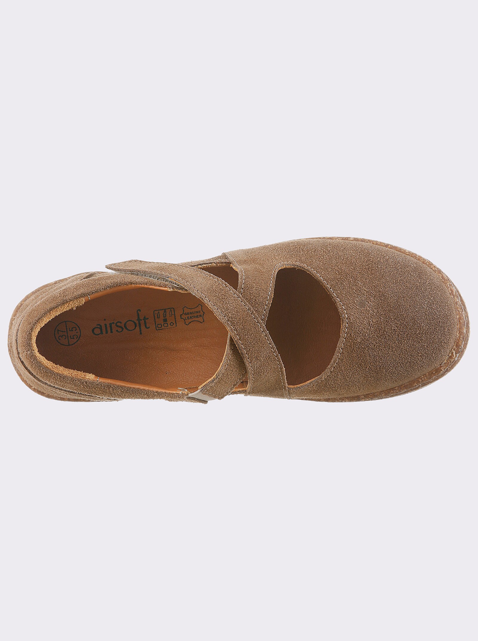 airsoft modern+ Slipper aus Veloursleder, Klettverschluss - beige