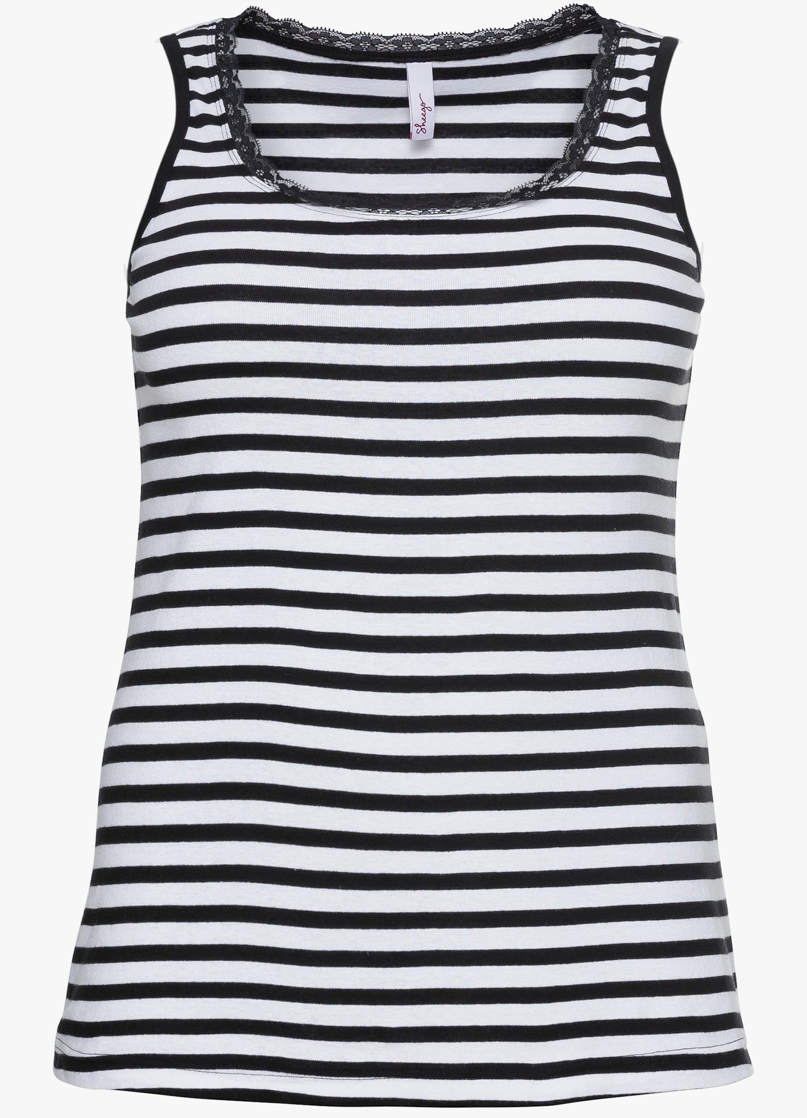 sheego Tanktop mit Ringeln und Spitzenkante. - schwarz-weiß