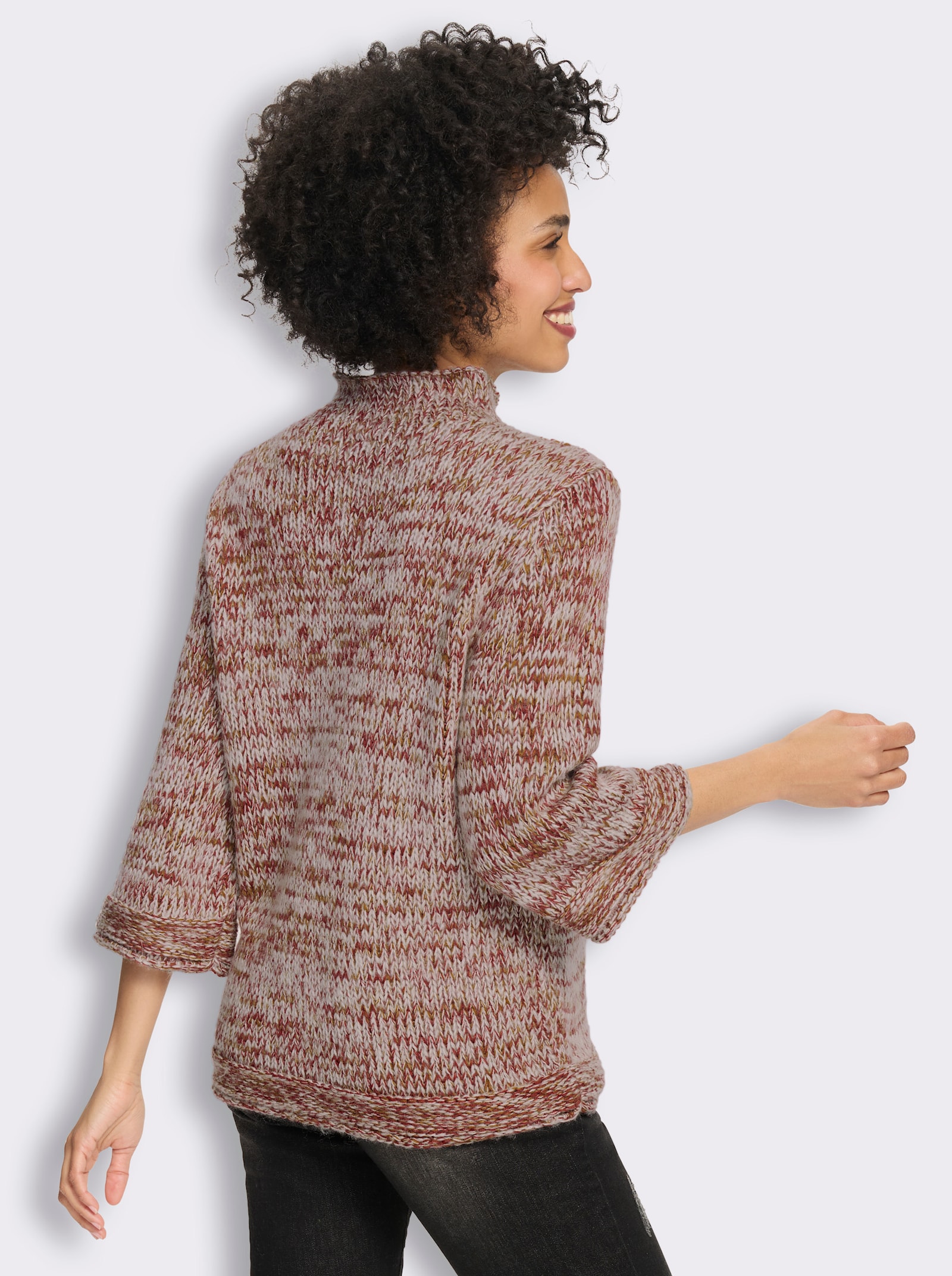 heine Kurzarmpullover mit Rollkanten - dunkelrot-cognac-gemustert