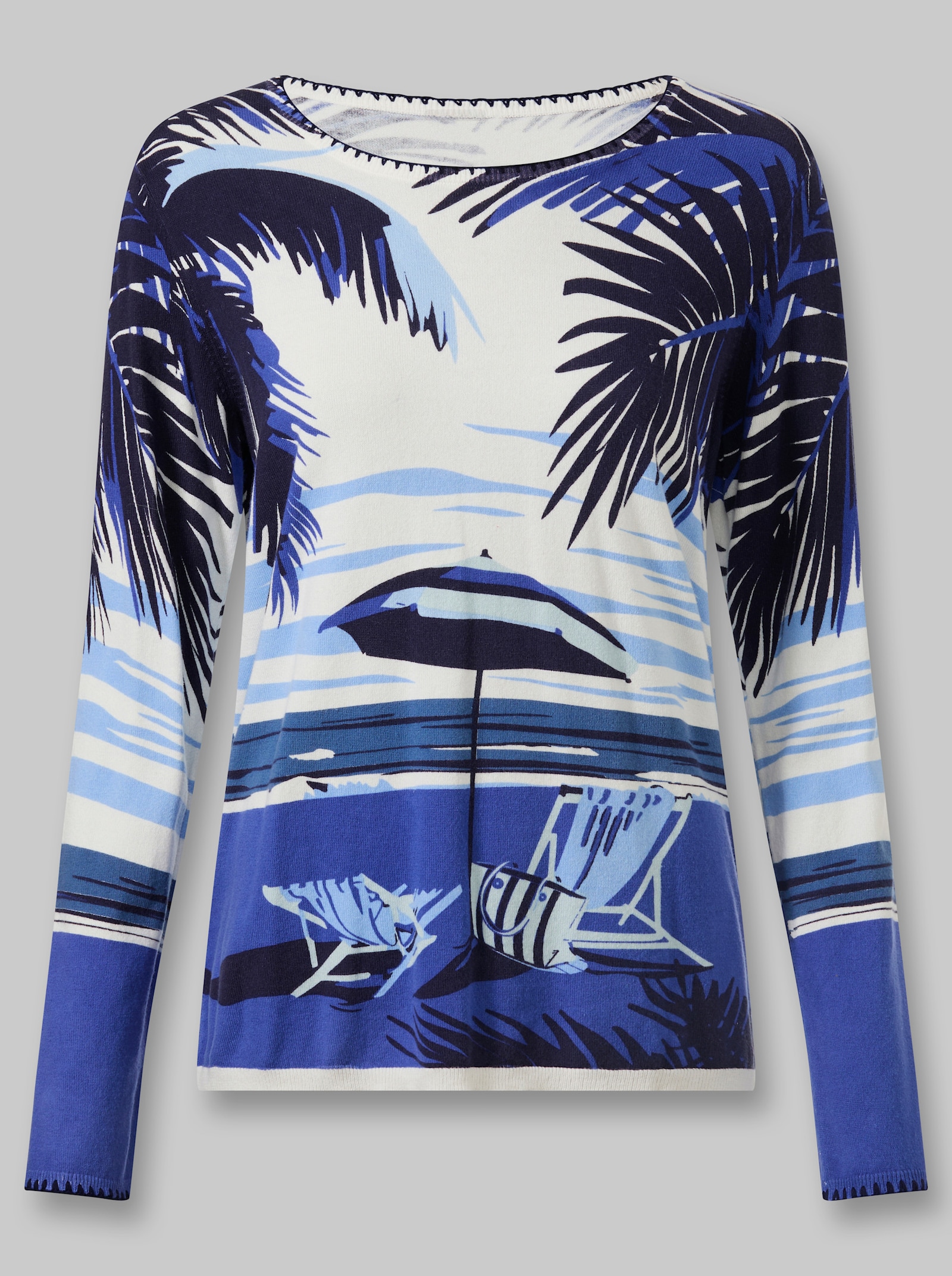 heine Feinstrickpullover mit Druck-Dessin - ecru-marine-bedruckt