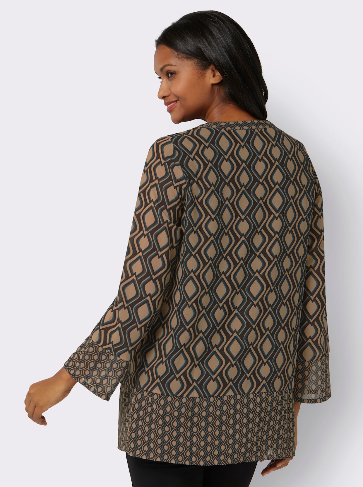 Tuniek - camel/zwart geprint
