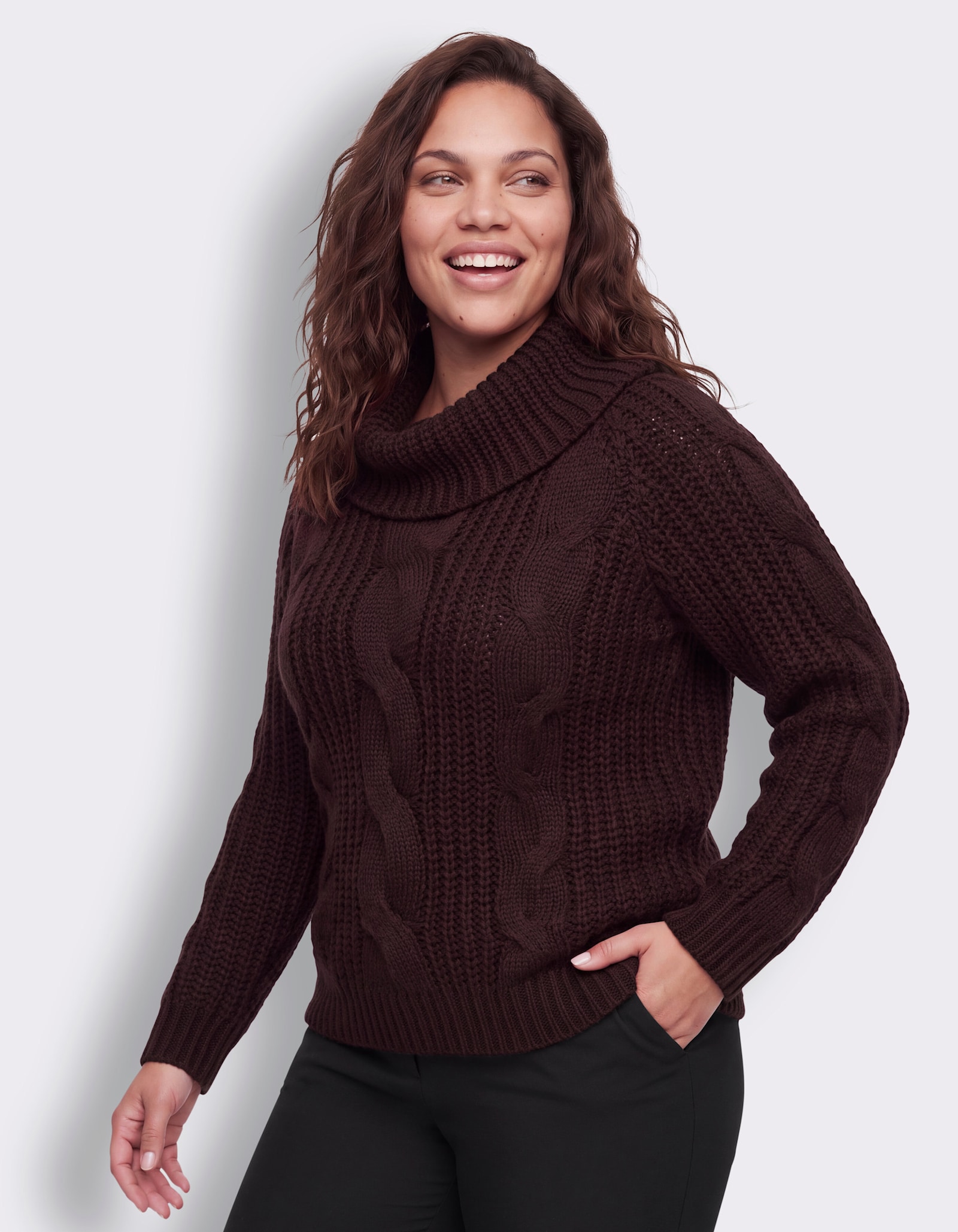 sheego by Joe Browns Rollkragenpullover mit Zopfmuster - burgund