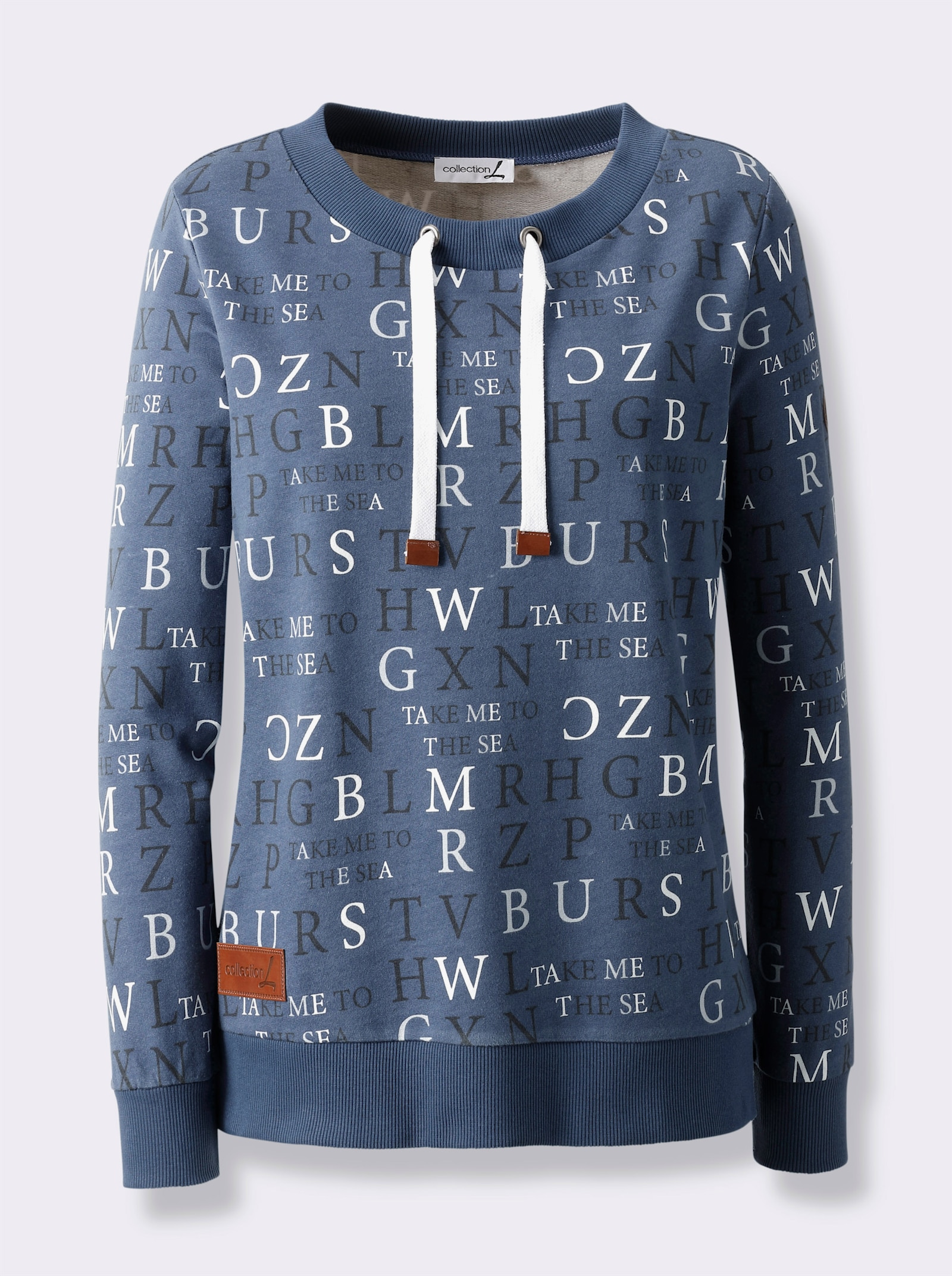 Sweatshirt mit angerauter Innenseite - rauchblau-ecru-bedruckt