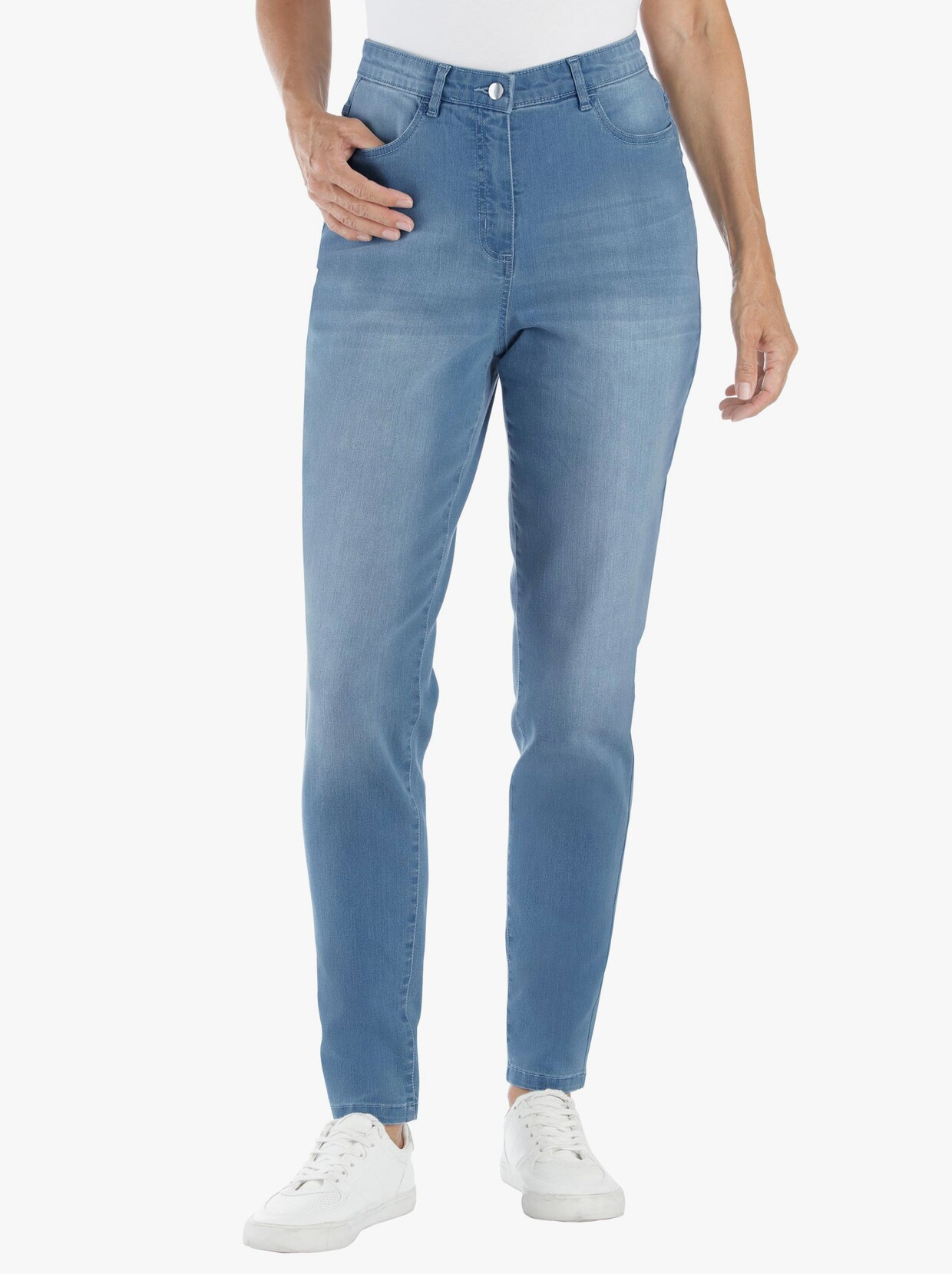 Jeans med hög midja - blue-bleached