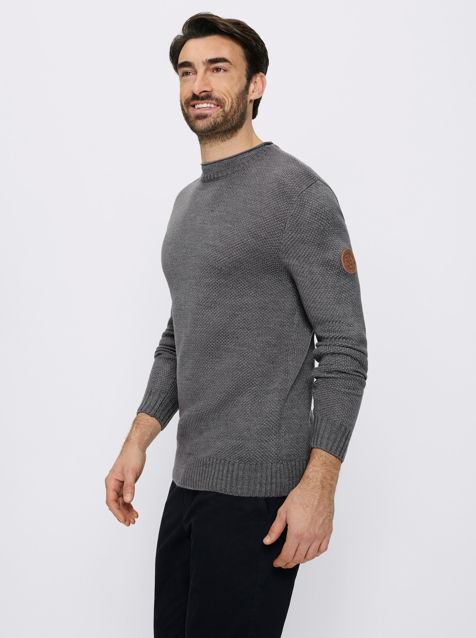 Catamaran Rundhalspullover mit Struktur-Strickmuster - anthrazit-meliert