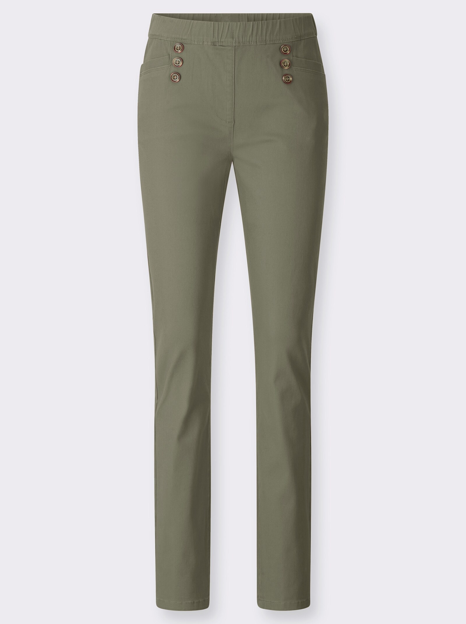 Schlupfjeans mit Schmuckknöpfen - khaki