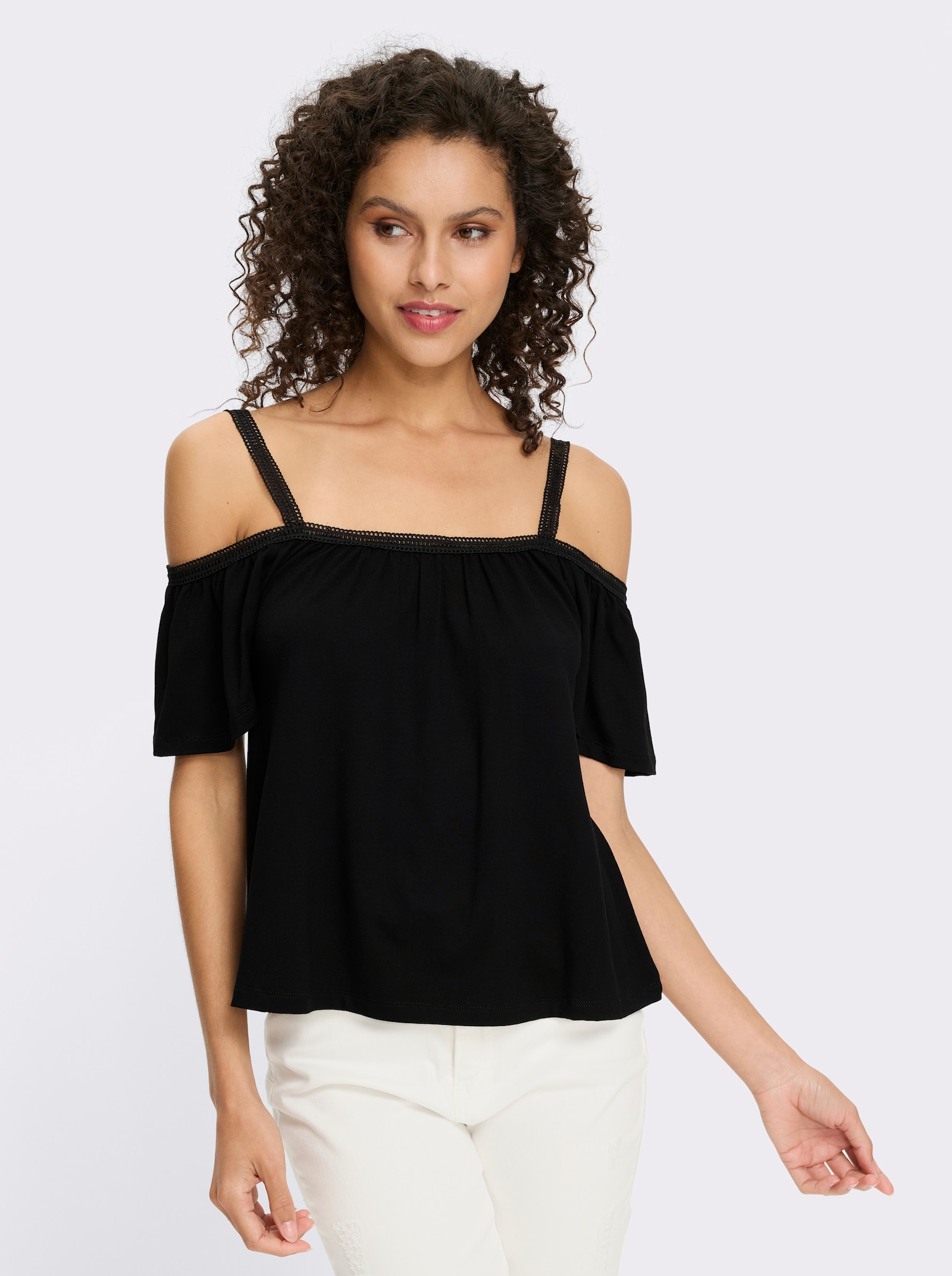 heine T-Shirt mit Carmen-Ausschnitt - schwarz