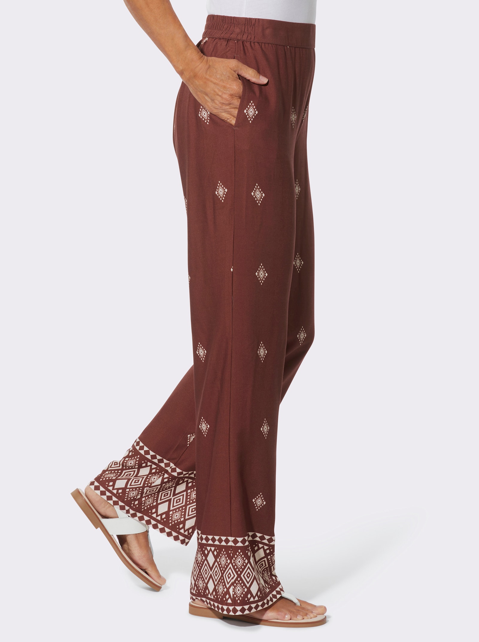 Druckhose mit Allover-Druck - rostrot-elfenbein-bedruckt