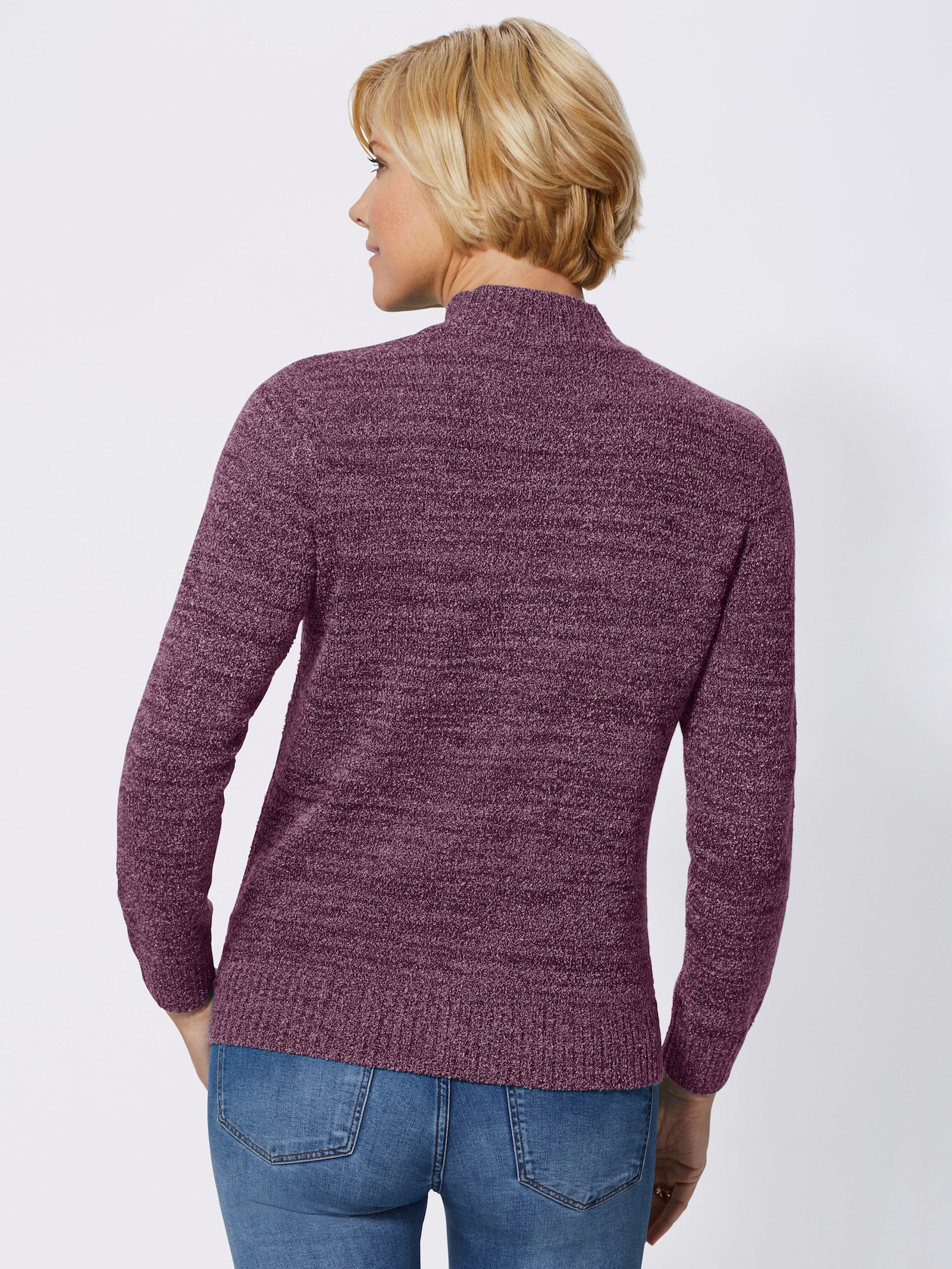 Stehkragenpullover in Bouclé-Qualität - fuchsia-meliert