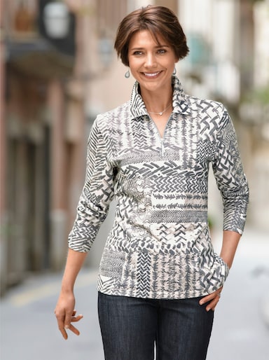 Langarmshirt im Muster-Mix - ecru-grau-bedruckt
