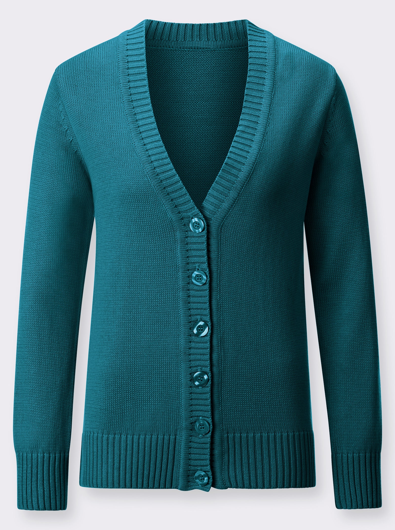 Strickjacke mit farblich abgestimmten Knöpfen - petrol