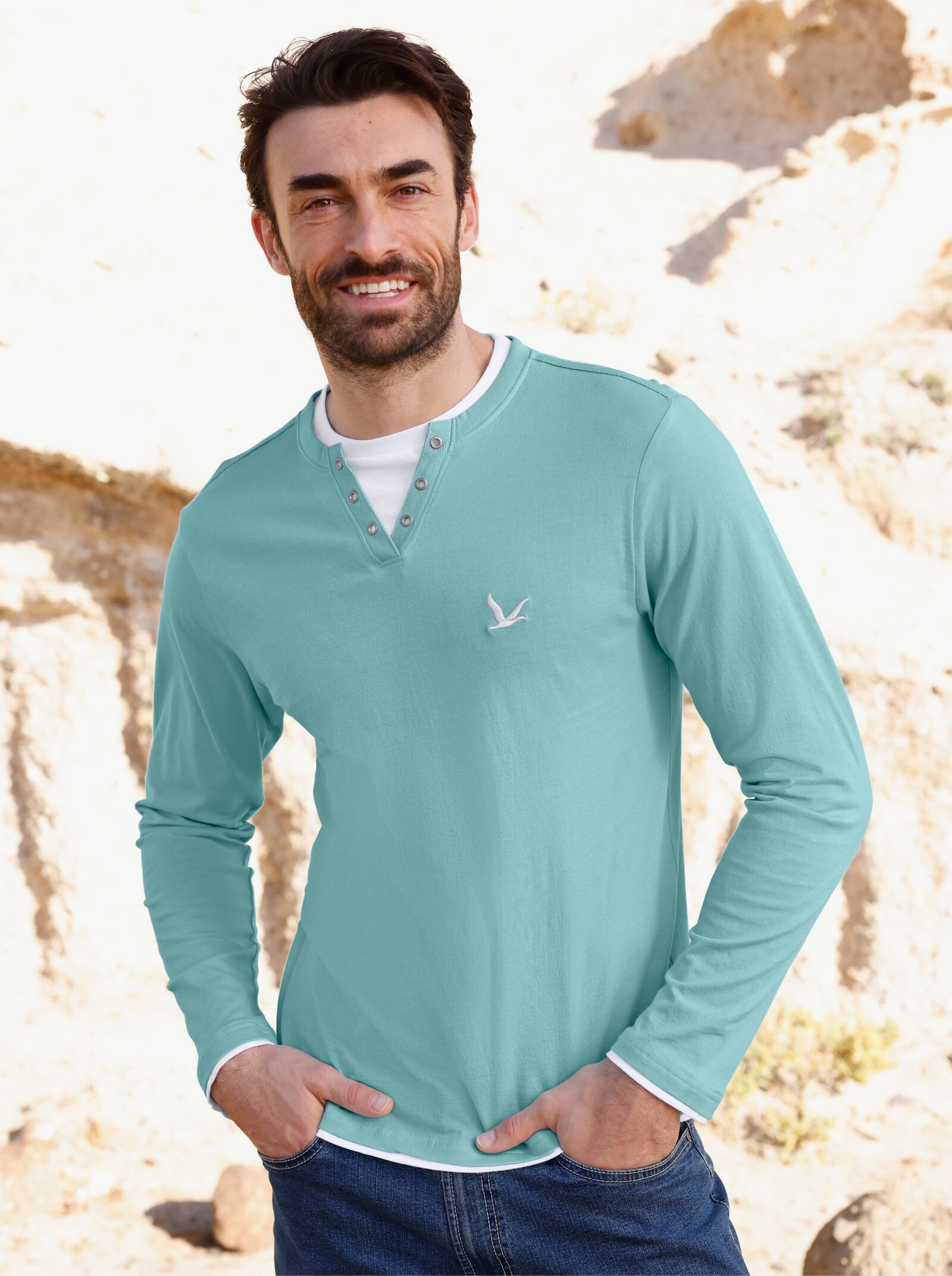 Catamaran Langarmshirt im Doppelpack - mint + hellgrau
