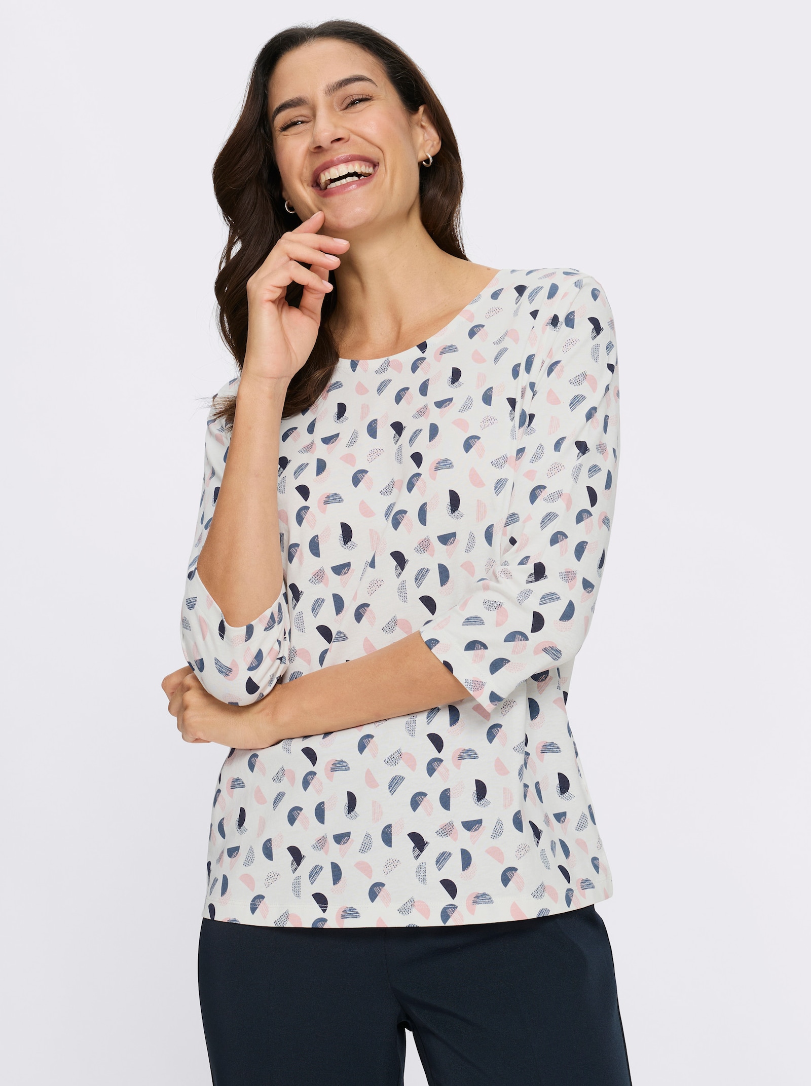 3/4-Arm-Shirt mit Minimal-Dessin - ecru-hortensie-bedruckt