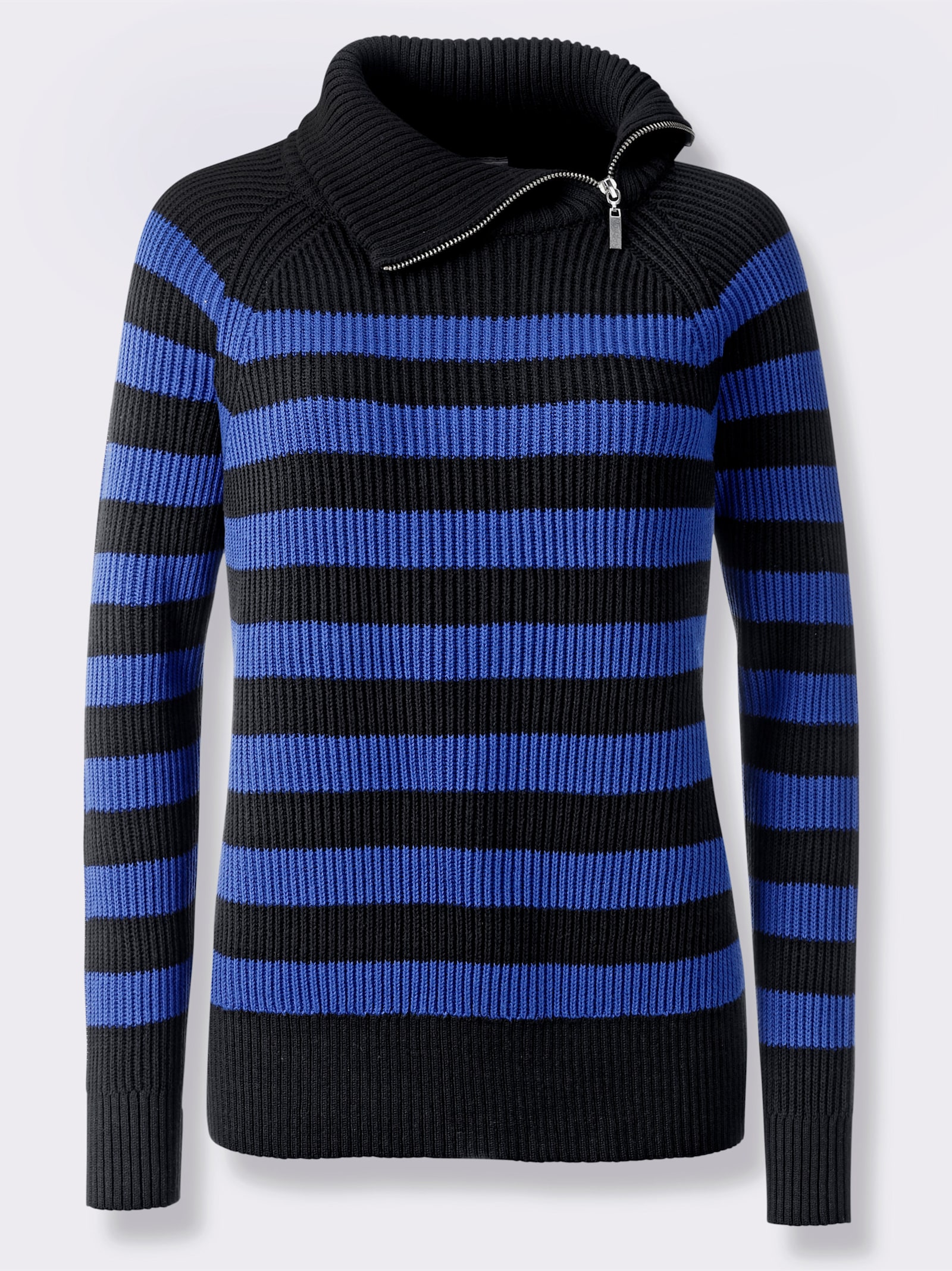 heine Langarm-Pullover mit Ringelstreifen - schwarz-royalblau-geringelt