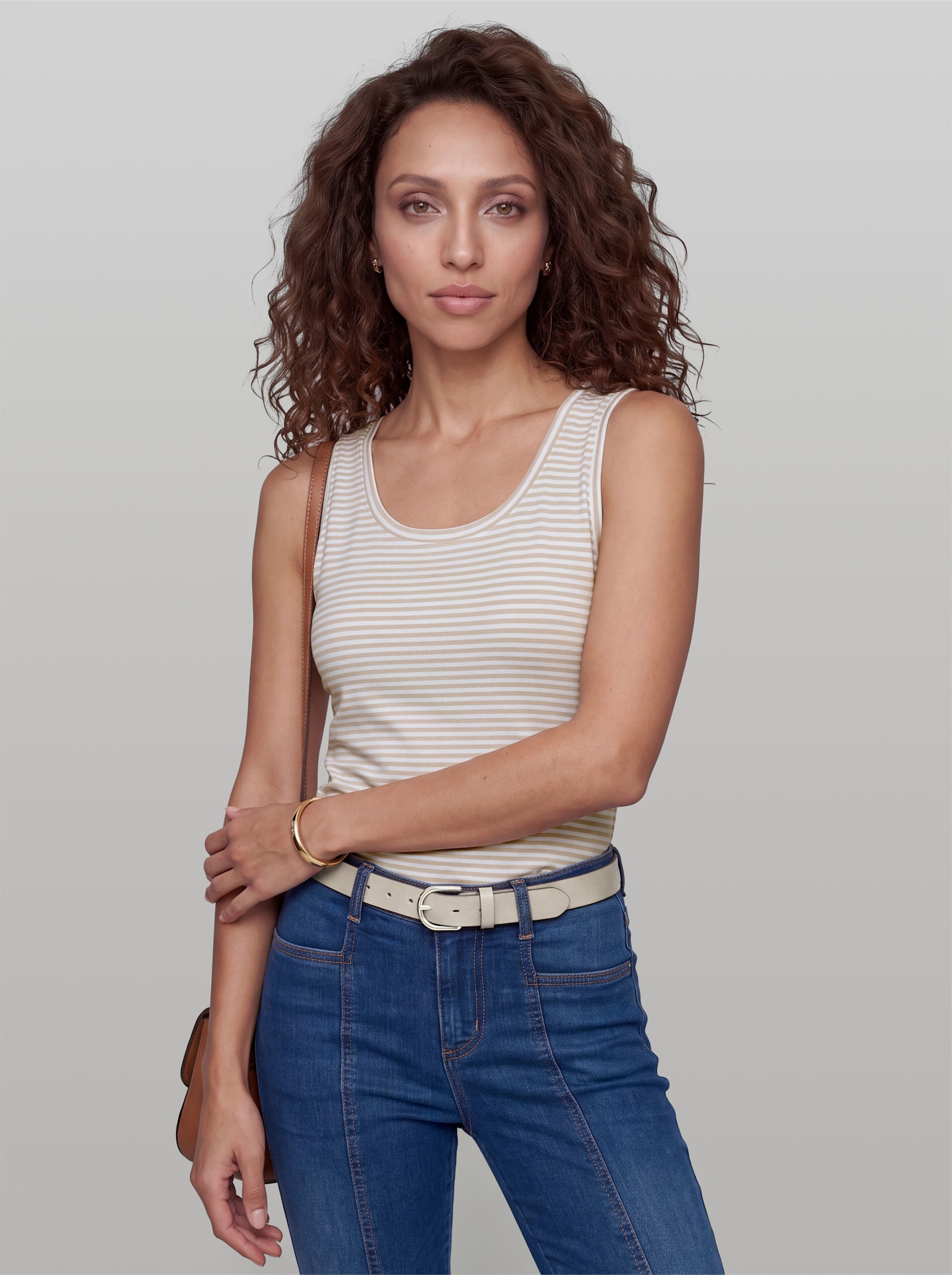 heine Shirttop im Doppelpack - sand-weiß-geringelt + weiß