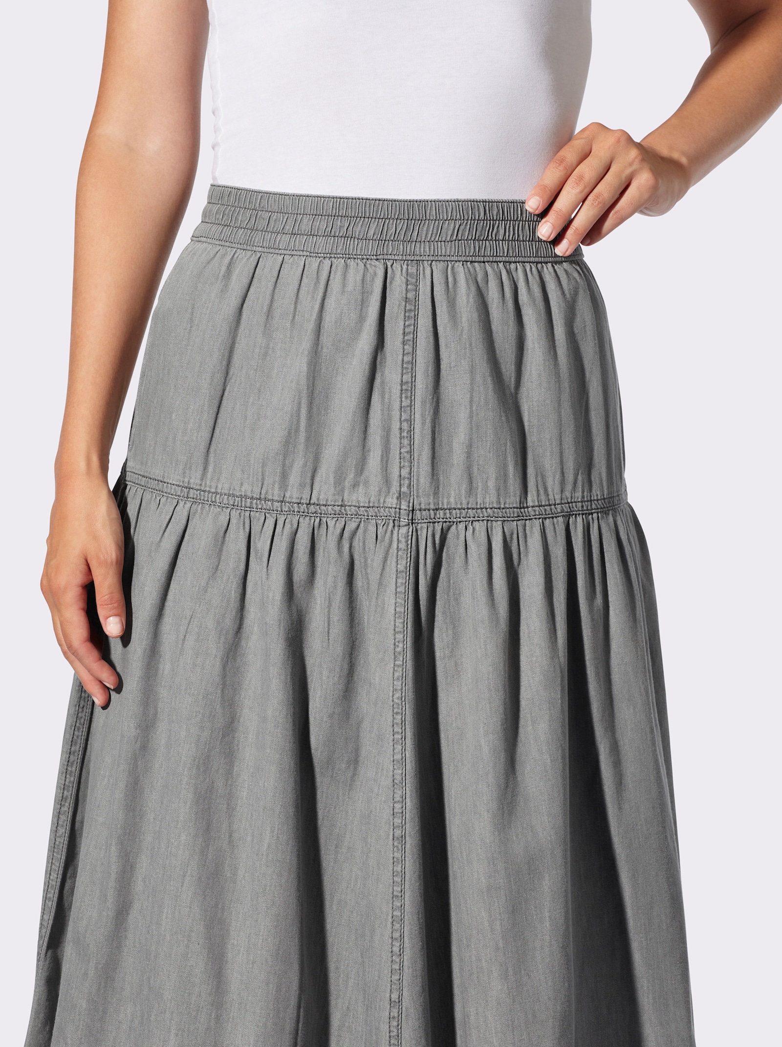 Jeansrock mit Rundum-Dehnbund - light grey-denim + graphit-denim