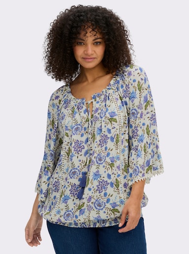 sheego by Joe Browns Tunika im Boho-Look - champagner-royalblau-gemustert