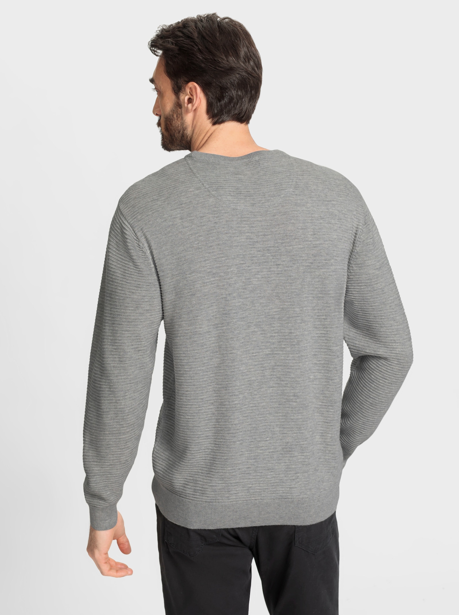 Marco Donati Rundhalspullover mit Linksstrick-Muster - hellgrau-meliert