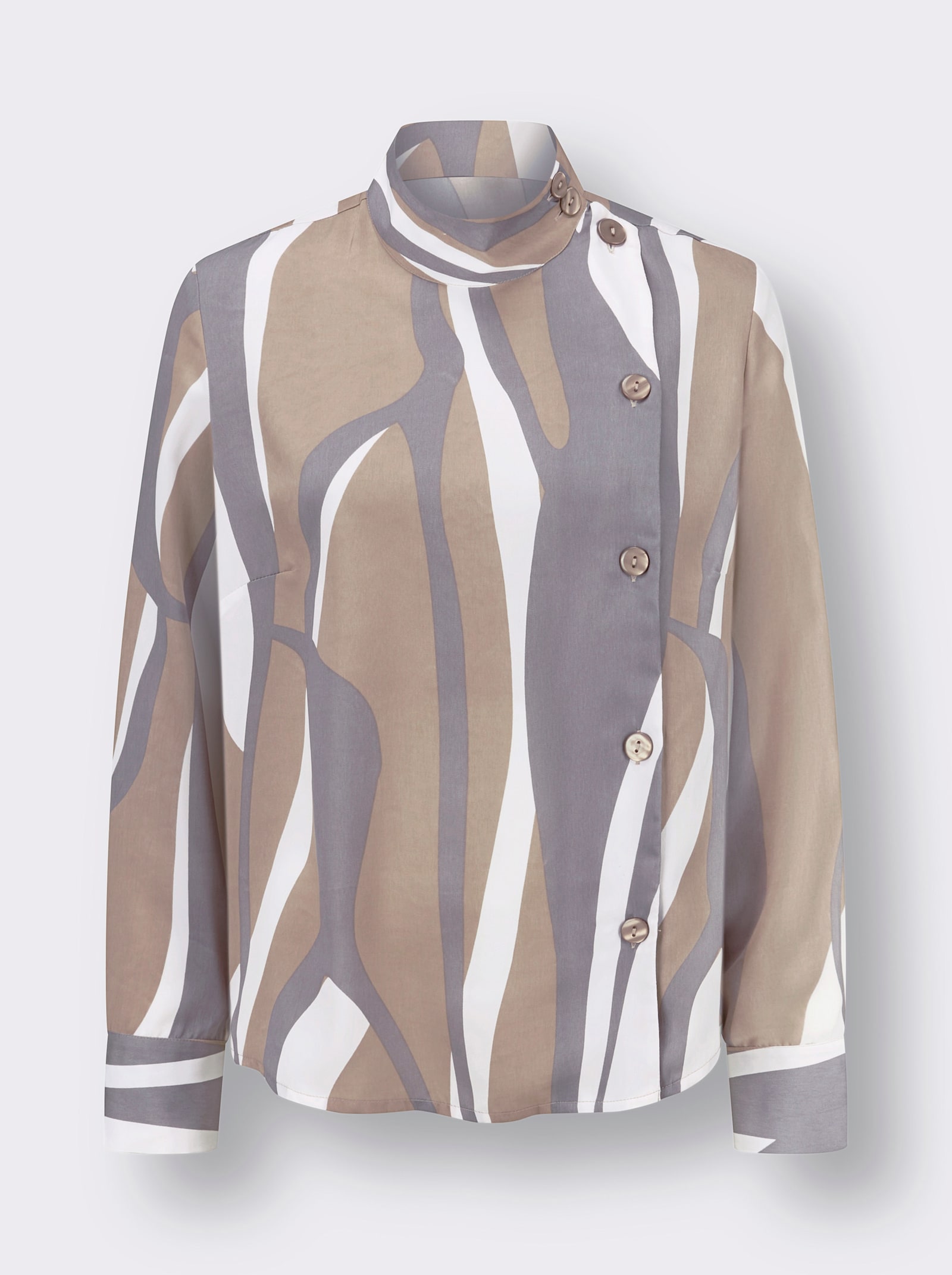 Bluse mit Stehkragen im Druck-Dessin - sesam-grau-bedruckt