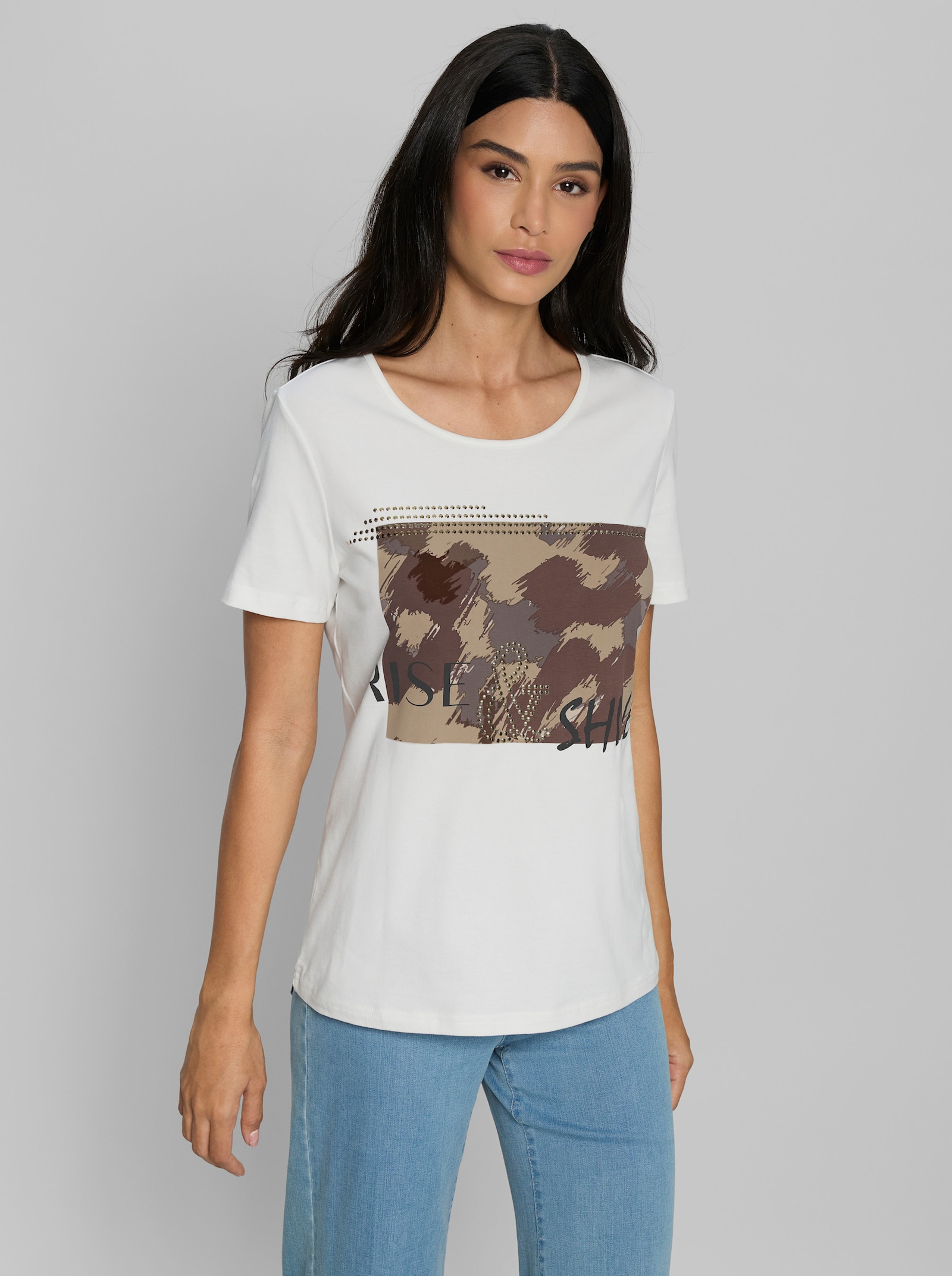 heine T-Shirt mit Ziernieten - ecru
