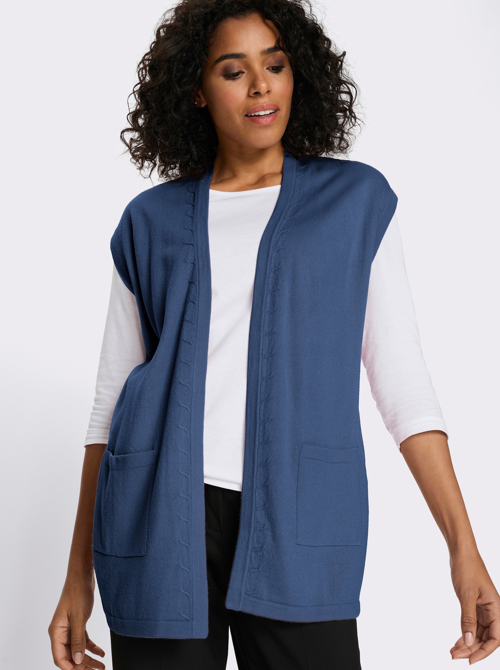 Strickweste in Longform - jeansblau