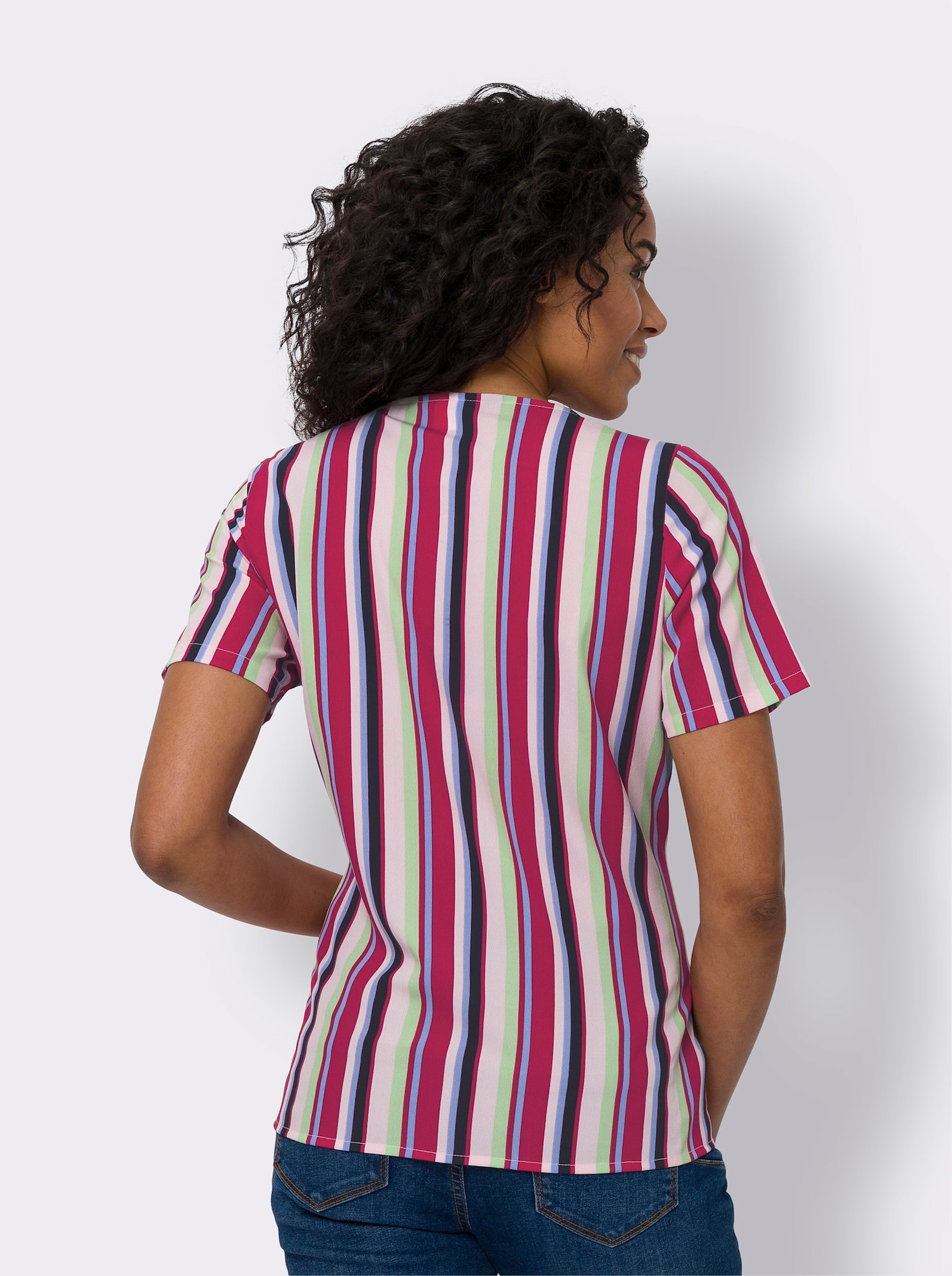 Schlupfbluse im Streifen-Dessin - hellrosé-himmelblau-gestreift