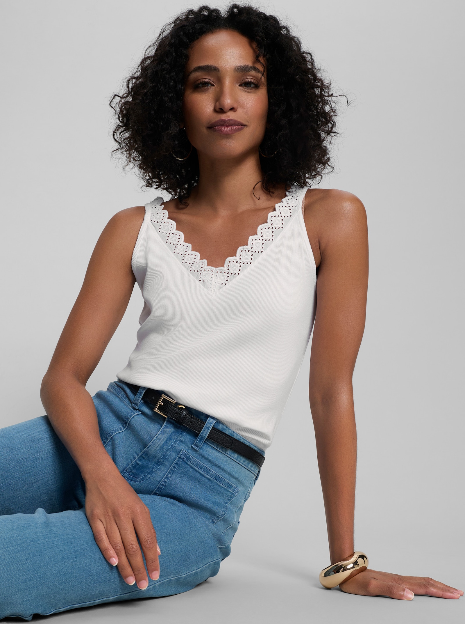 heine Shirttop mit Spitze - weiß