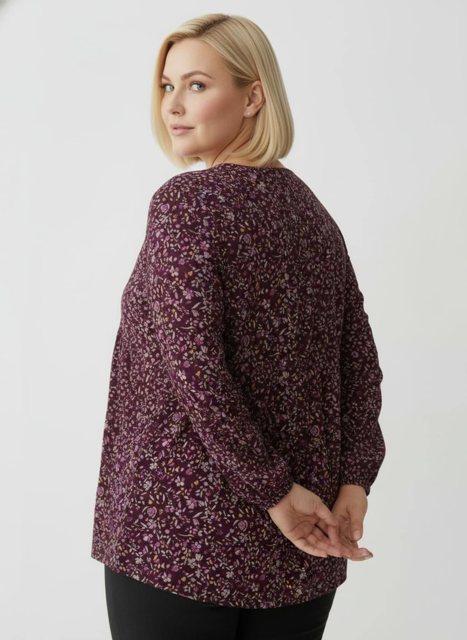 Tunika im Blümchenmuster - burgund-mauve-bedruckt