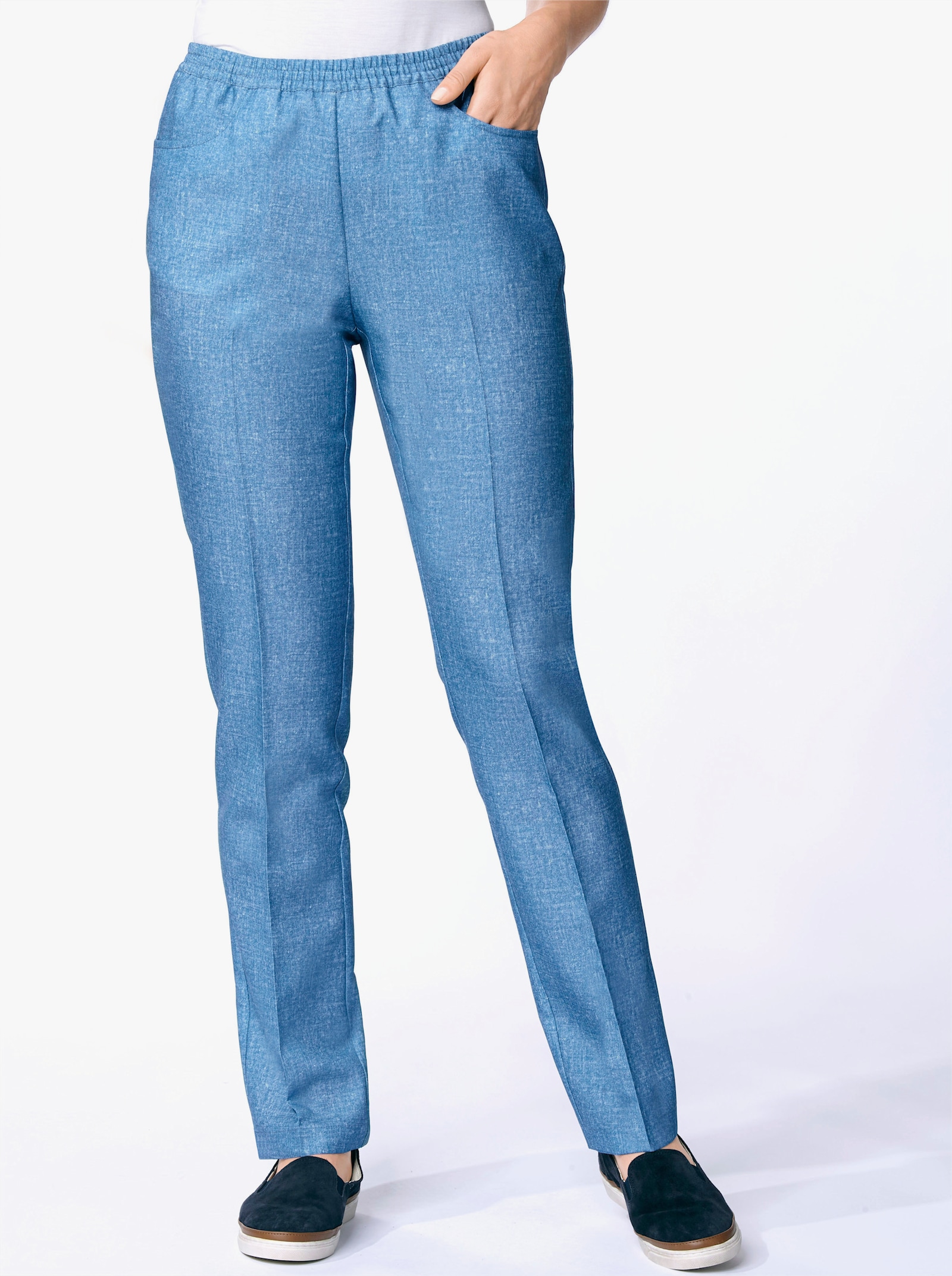 Comfortbroek in jeanslook - blauw gemêleerd + marine gemêleerd