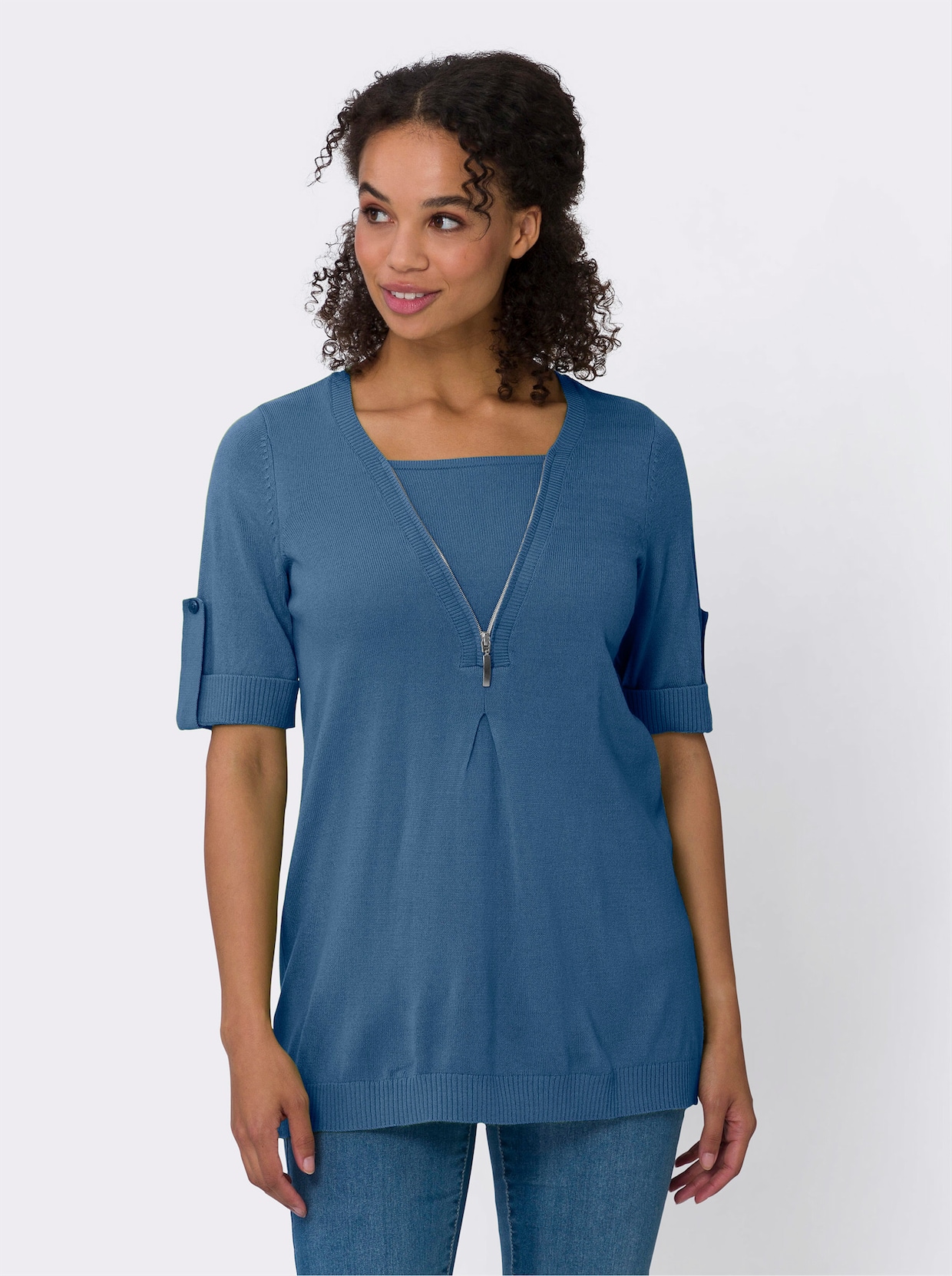 Lange pullover - middenblauw