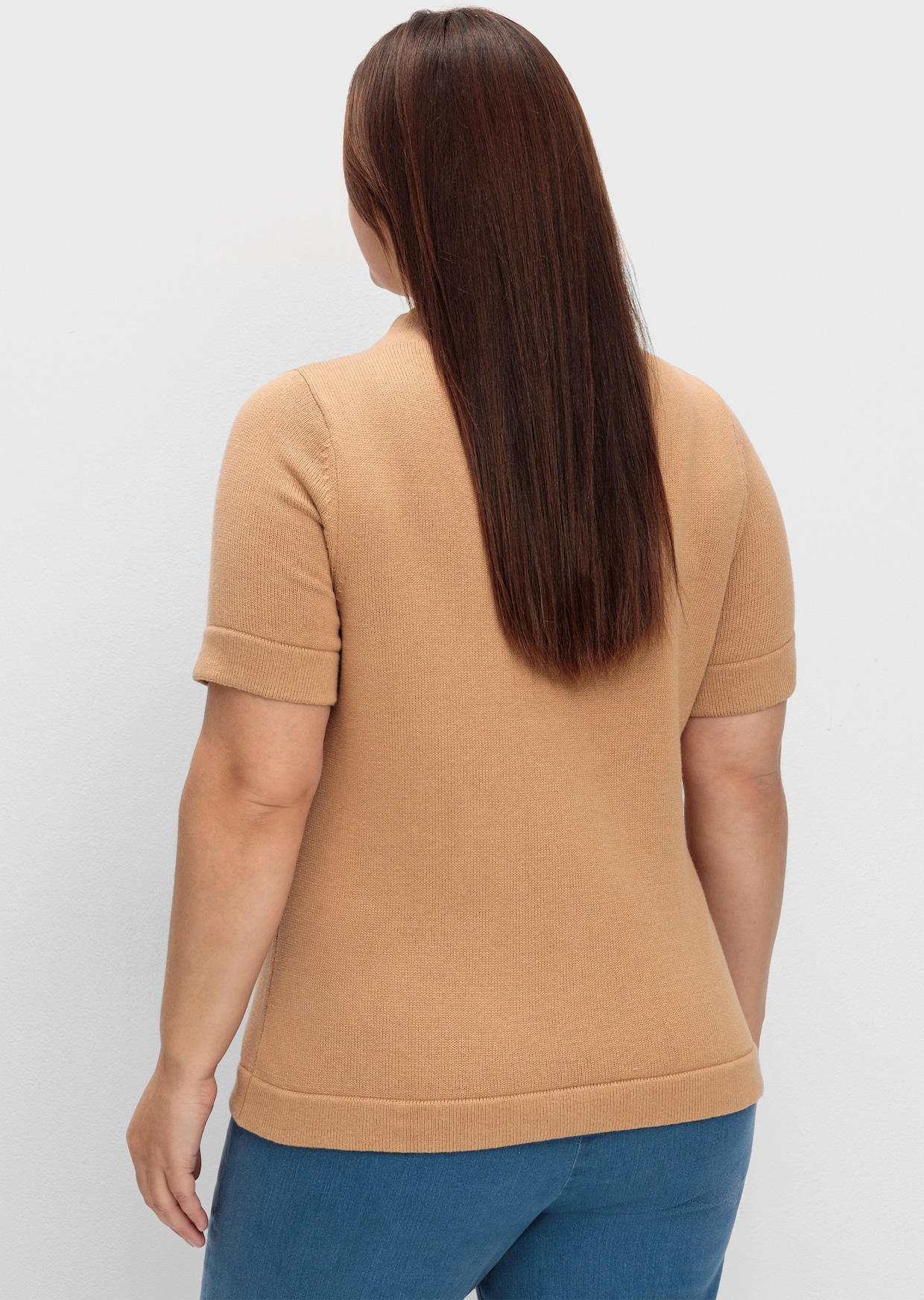 Stehkragenpullover mit Halbarm - camel