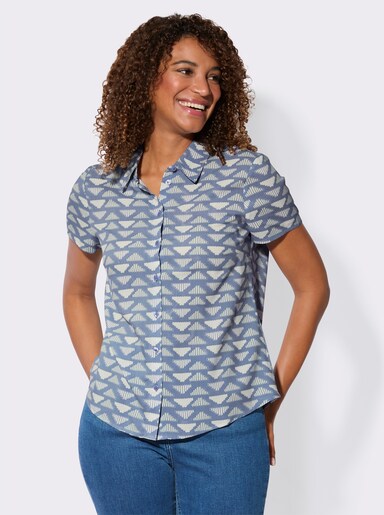 Druckbluse in fließender Qualität - taubenblau-zartmint-kariert