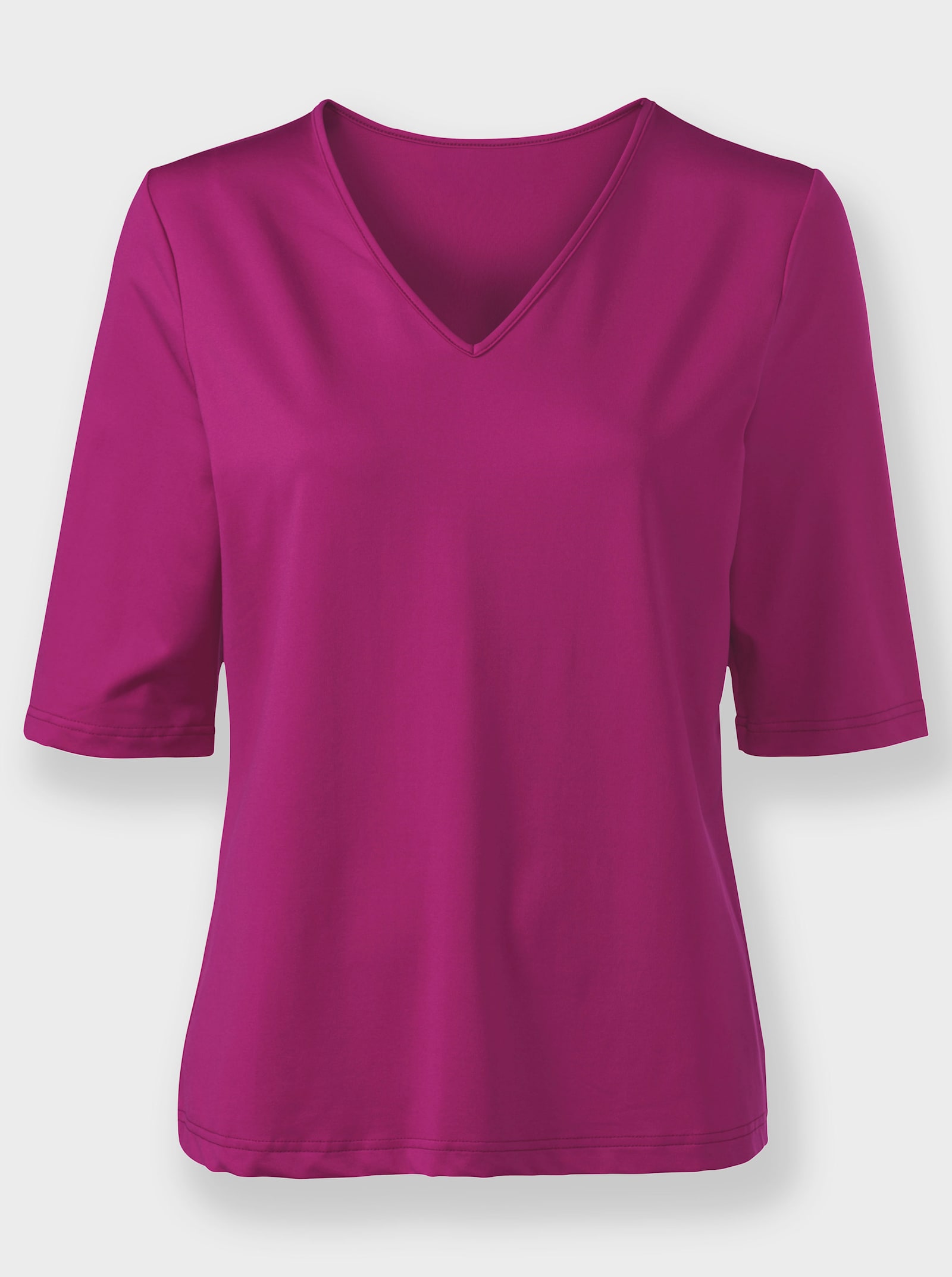 Shirt met V-hals, onderhoudsarm - magenta