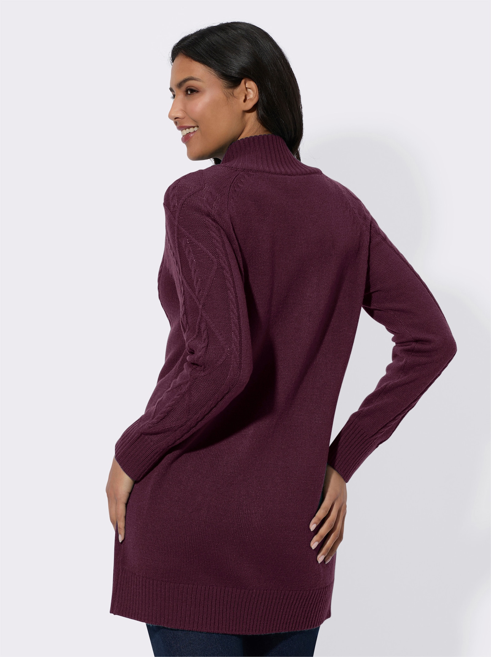 Vest met averecht gebreid patroon en kabelbreipatroon - bordeaux