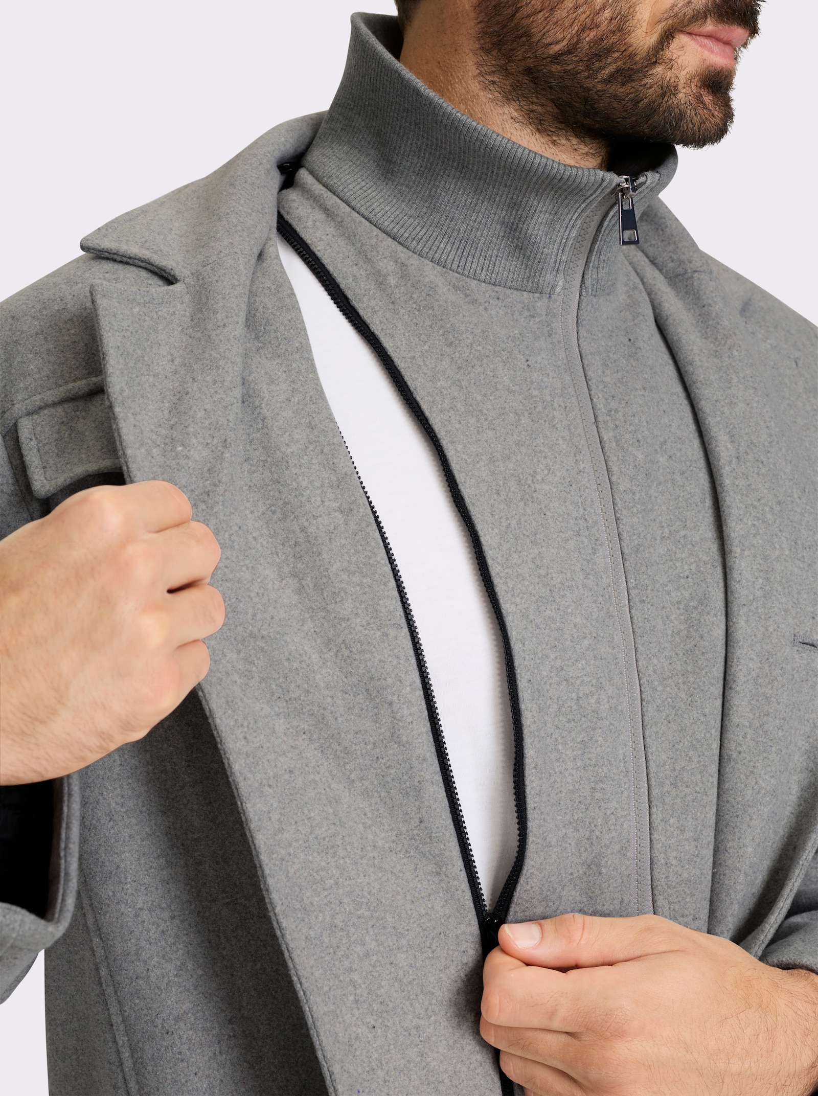 Marco Donati Longjacke in Woll-Optik - steingrau-meliert