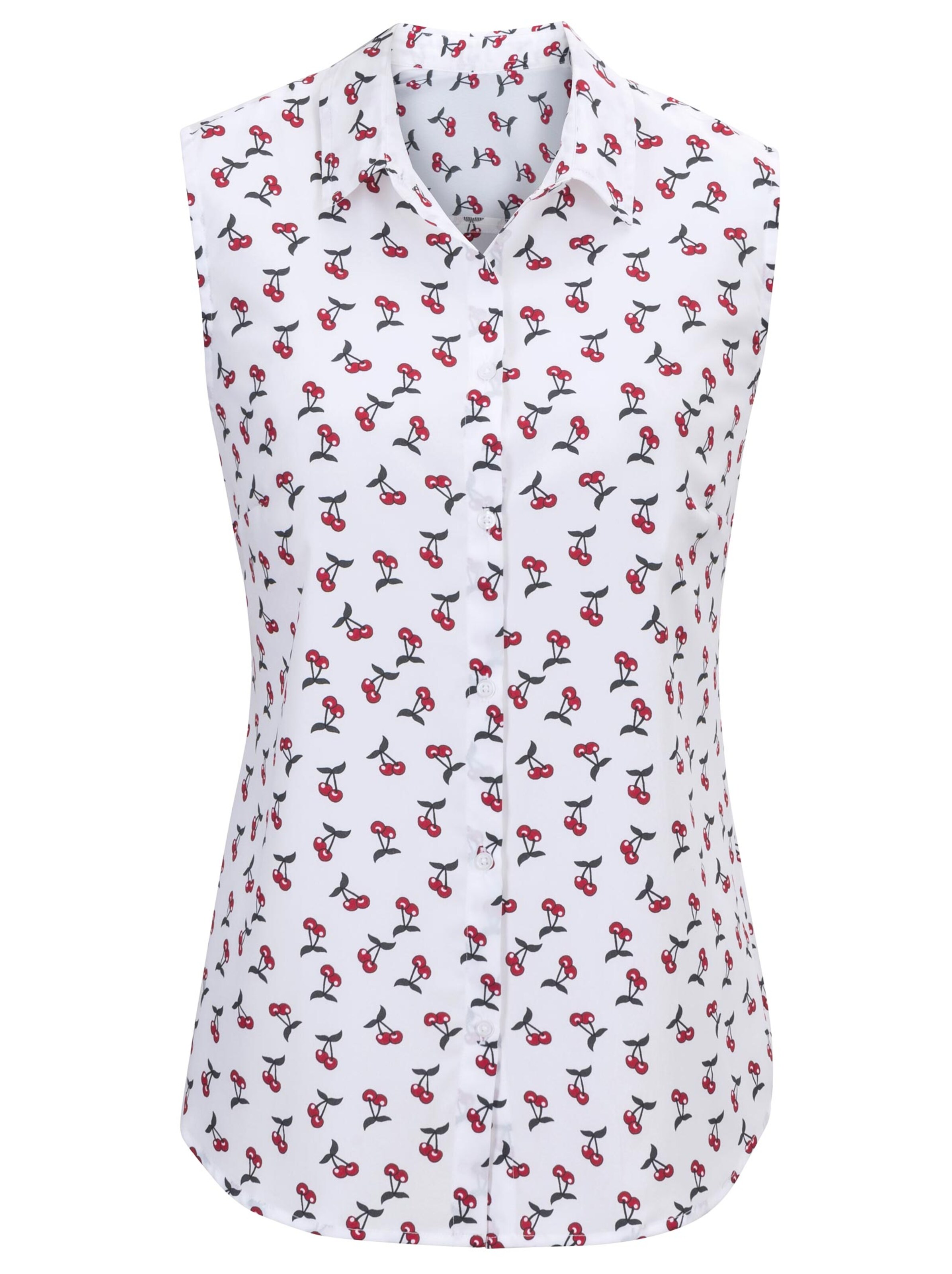 Blusentop - weiß-rot-bedruckt