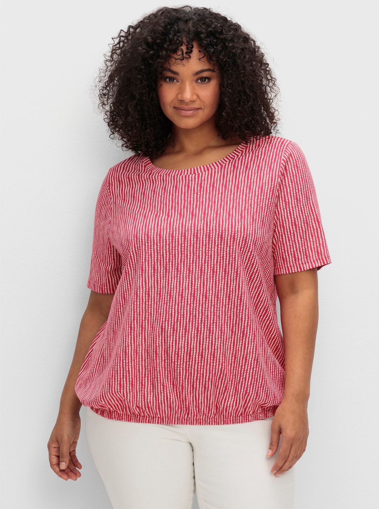 sheego Shirt met korte mouwen - magenta bedrukt