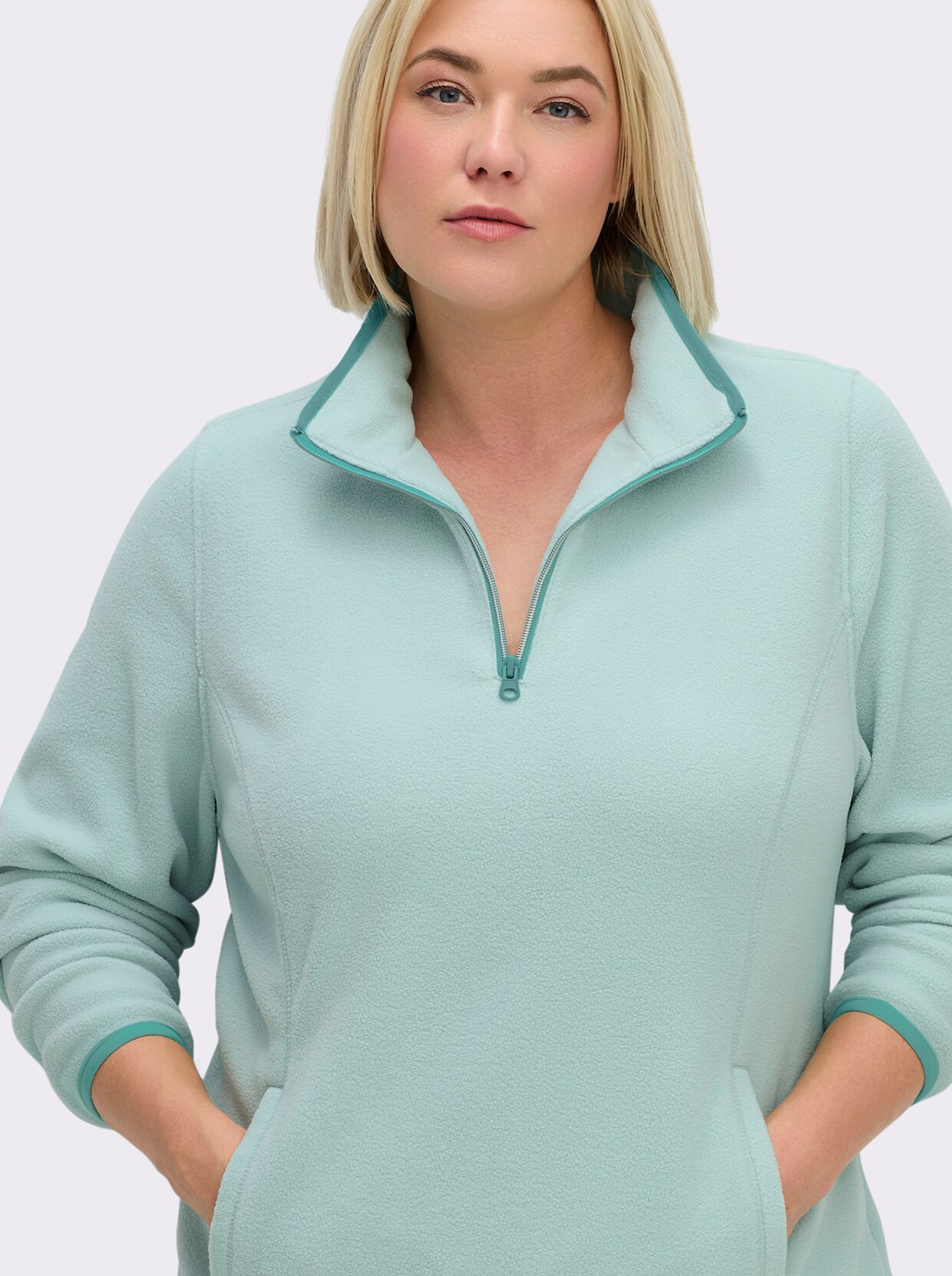 Fleeceshirt mit Stehkragen - kalkmint