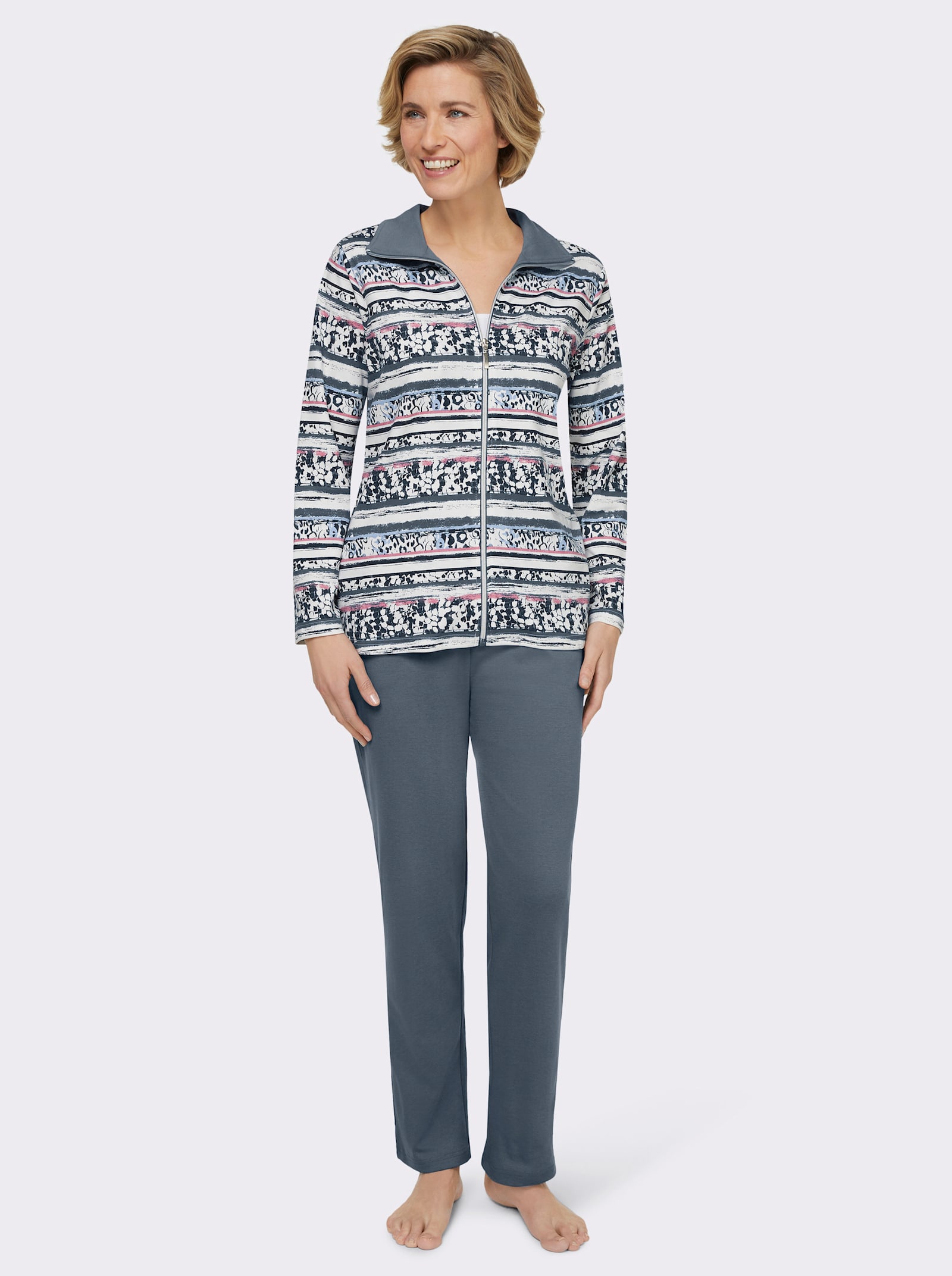 feel good Hausanzug in Interlock-Qualität - rauchblau-gemustert