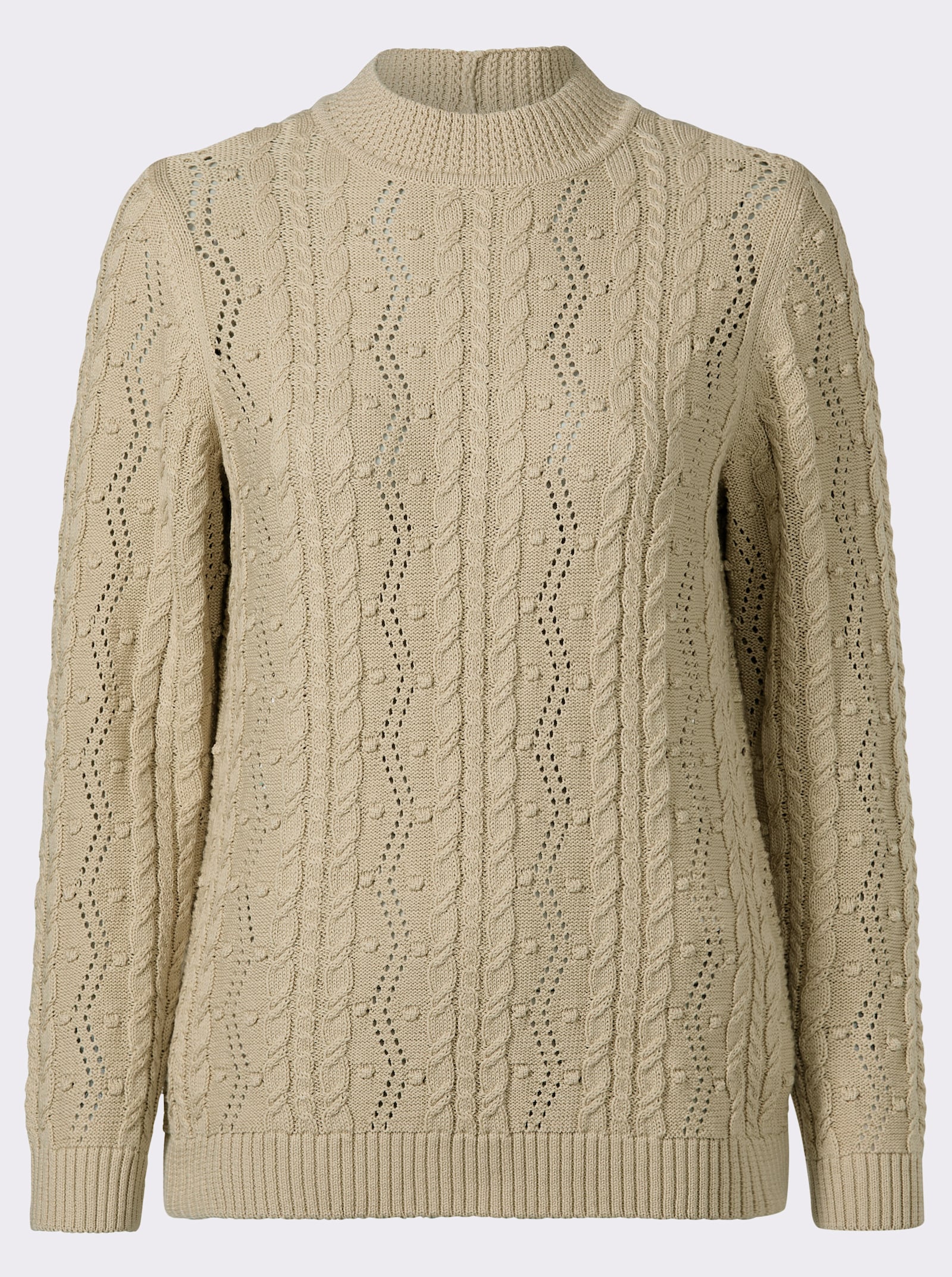 Stehkragenpullover mit Zopfmuster - sand