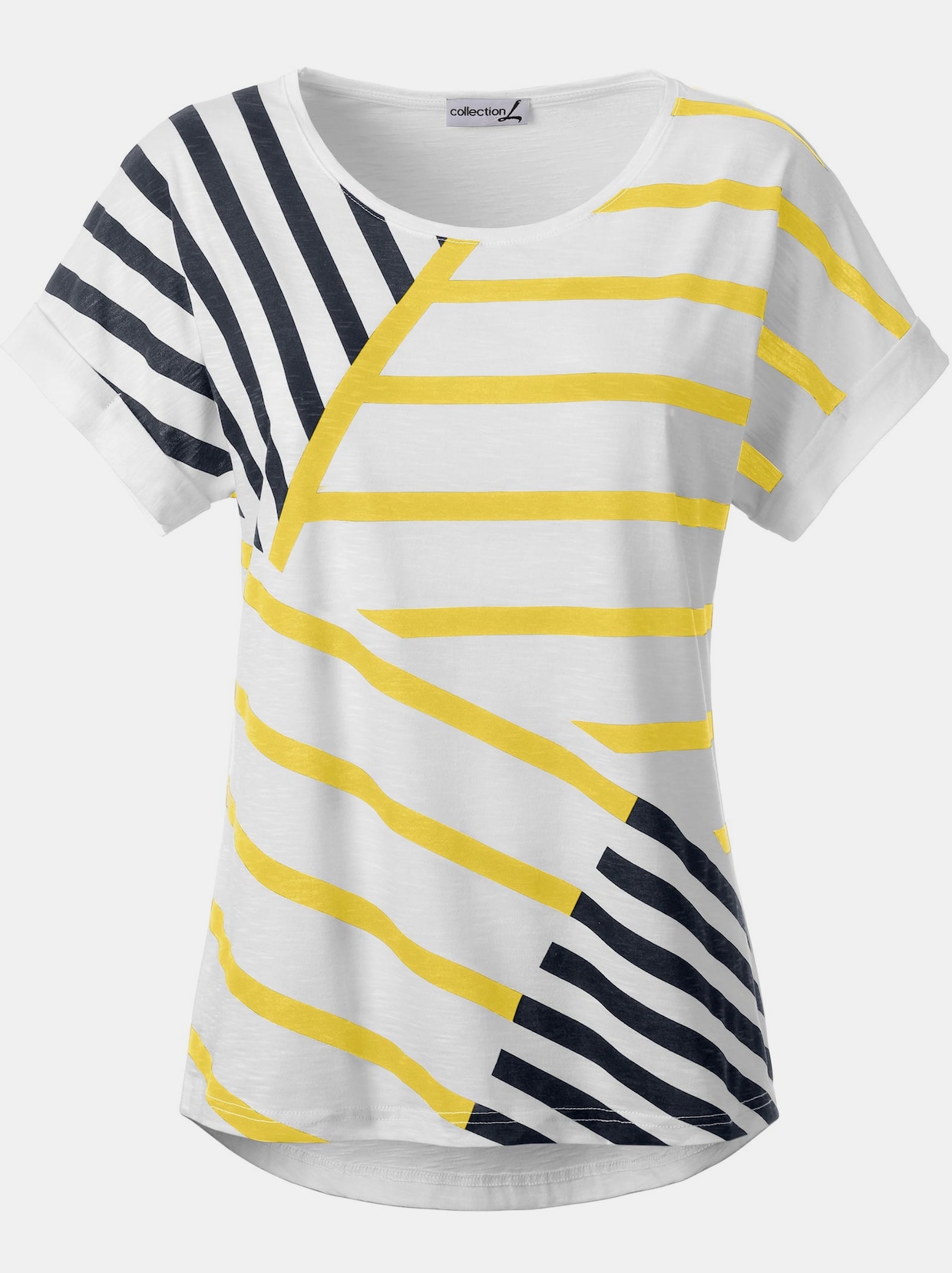 T-shirt à manches courtes - blanc-jaune à rayures