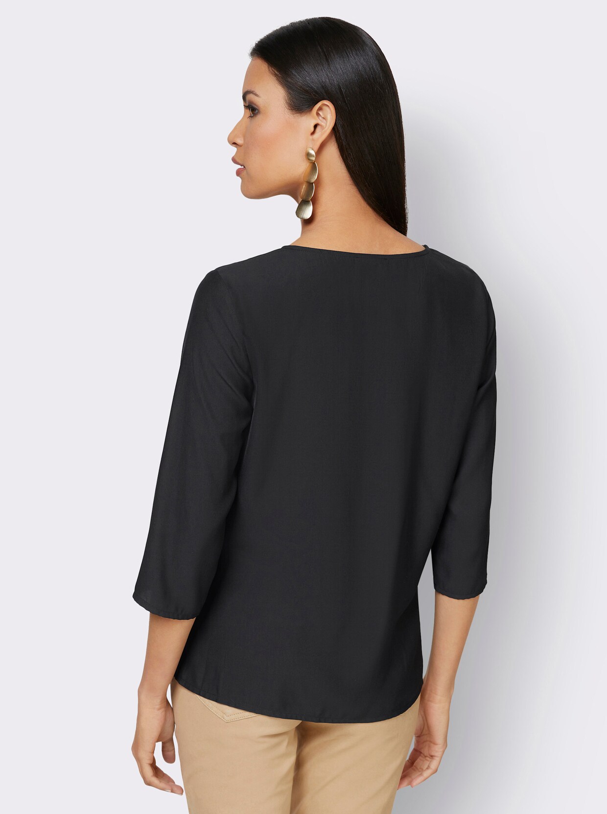 Comfortabele blouse - zwart/camel bedrukt