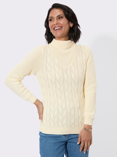 Langarm-Pullover mit Zopfmuster - champagner