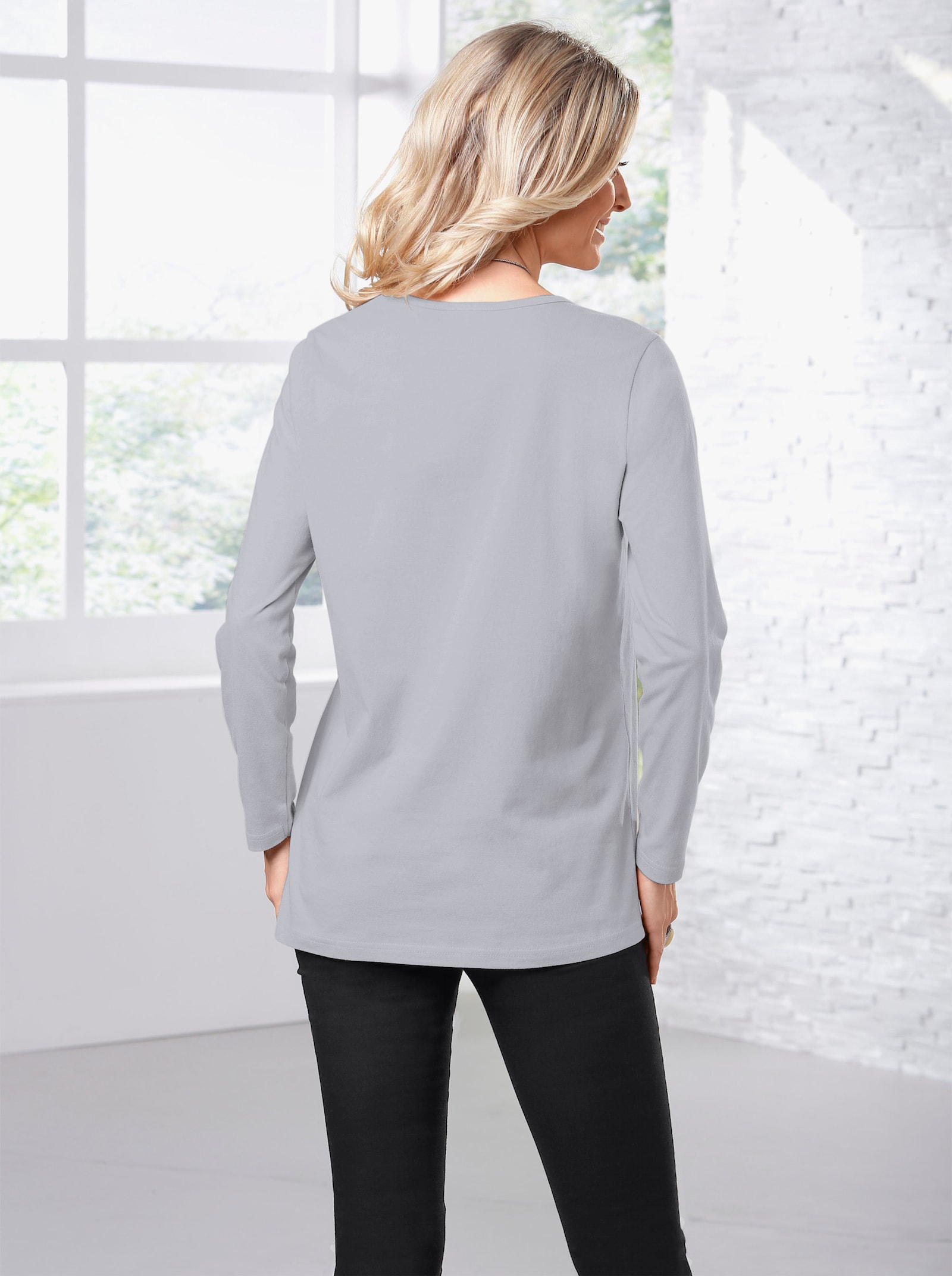Langarmshirt in weiter Form - grau