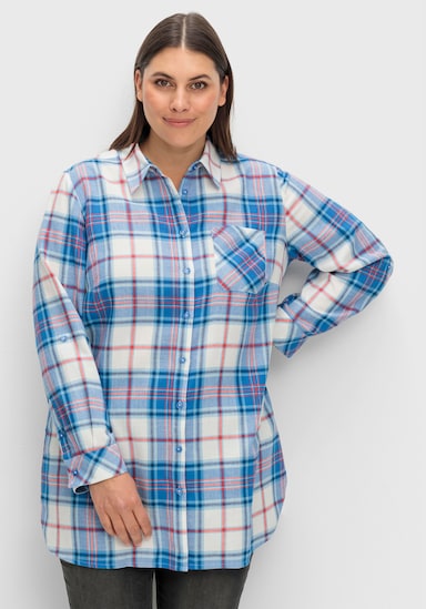 sheego Flanellbluse in Longform - offwhite-kariert