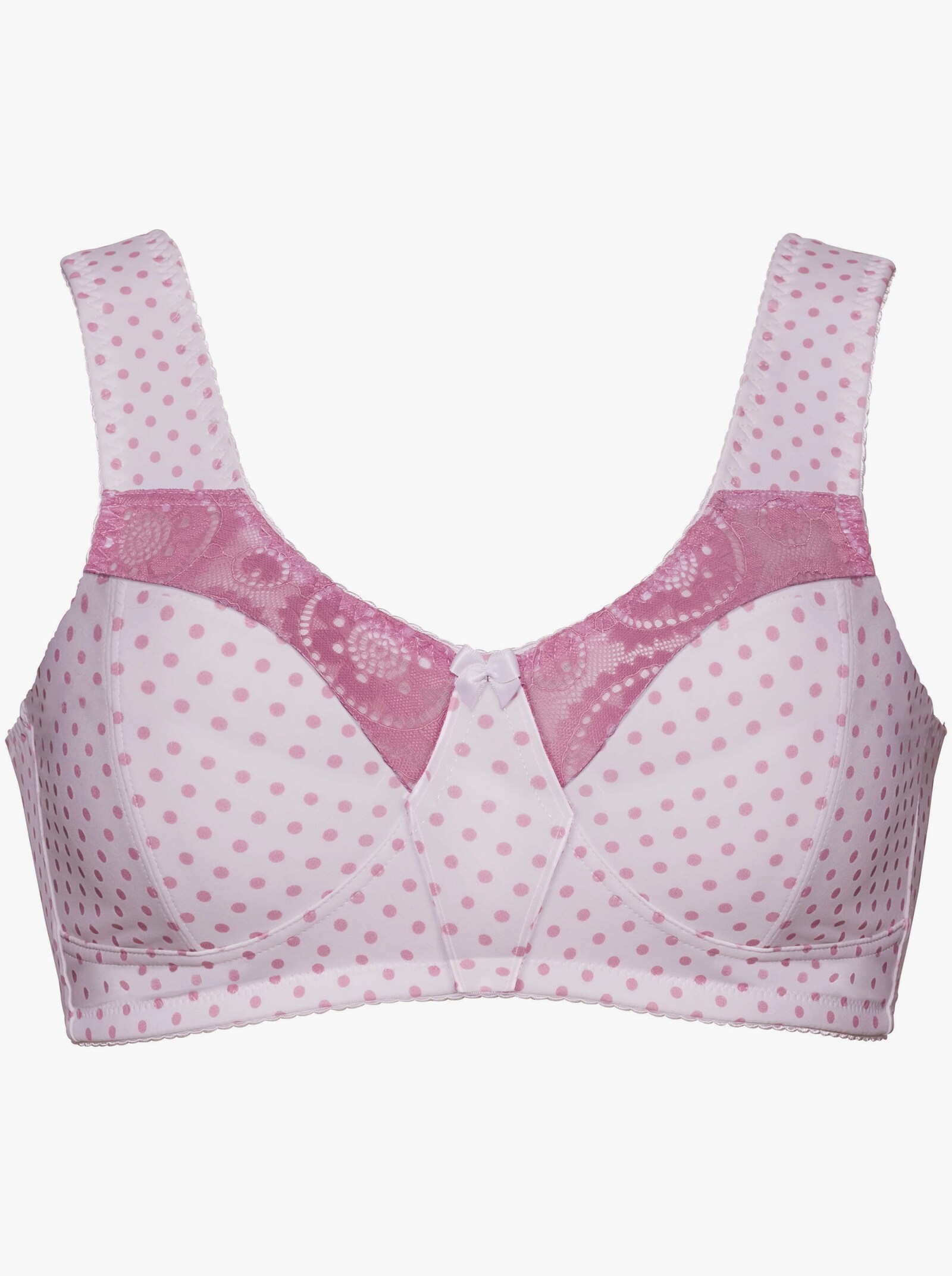 wäschepur Entlastungs-BH ohne Bügel mit elastischer Spitze - grau-getupft + rosé-getupft