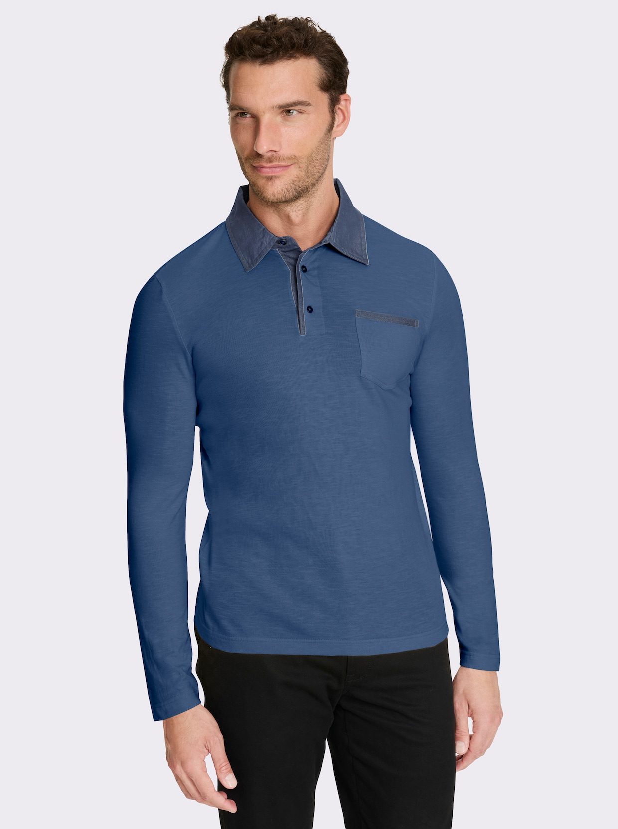 Marco Donati Langarmshirt mit Details in Denim-Optik - jeansblau